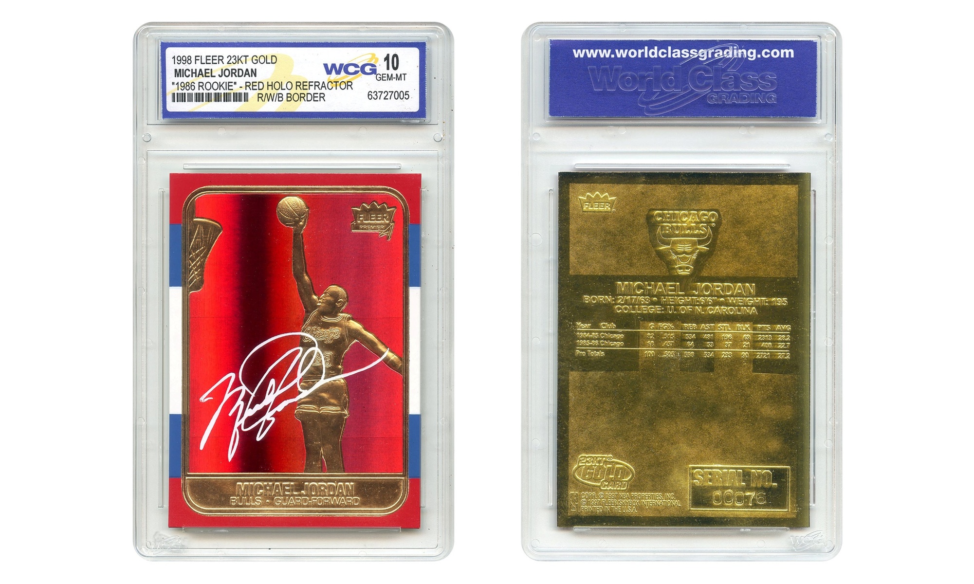 Michael Jordan1998 FLEER 23K Red PRIZM Refractor Rookie Design Signature GEM 10