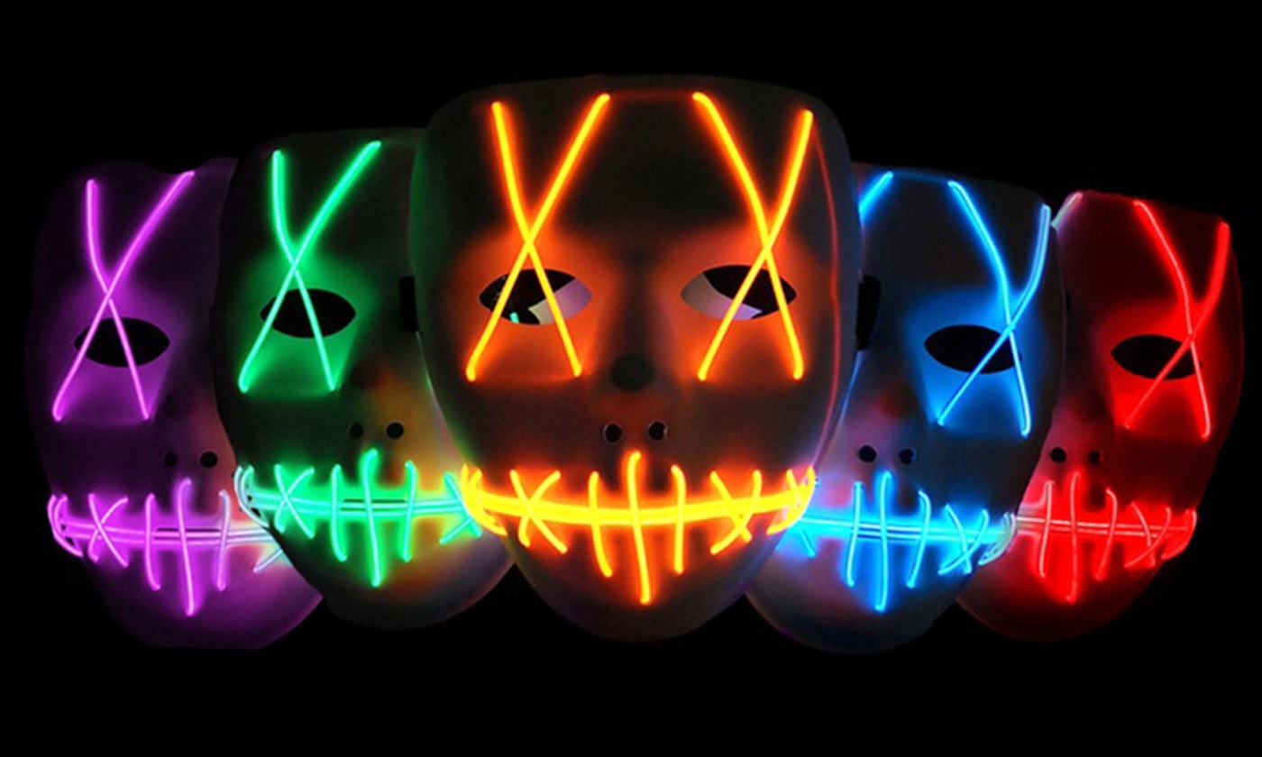 Halloween Purge Movie Flash LED Wire Scary Mask Party Festival Costume Luminous - Primary Image