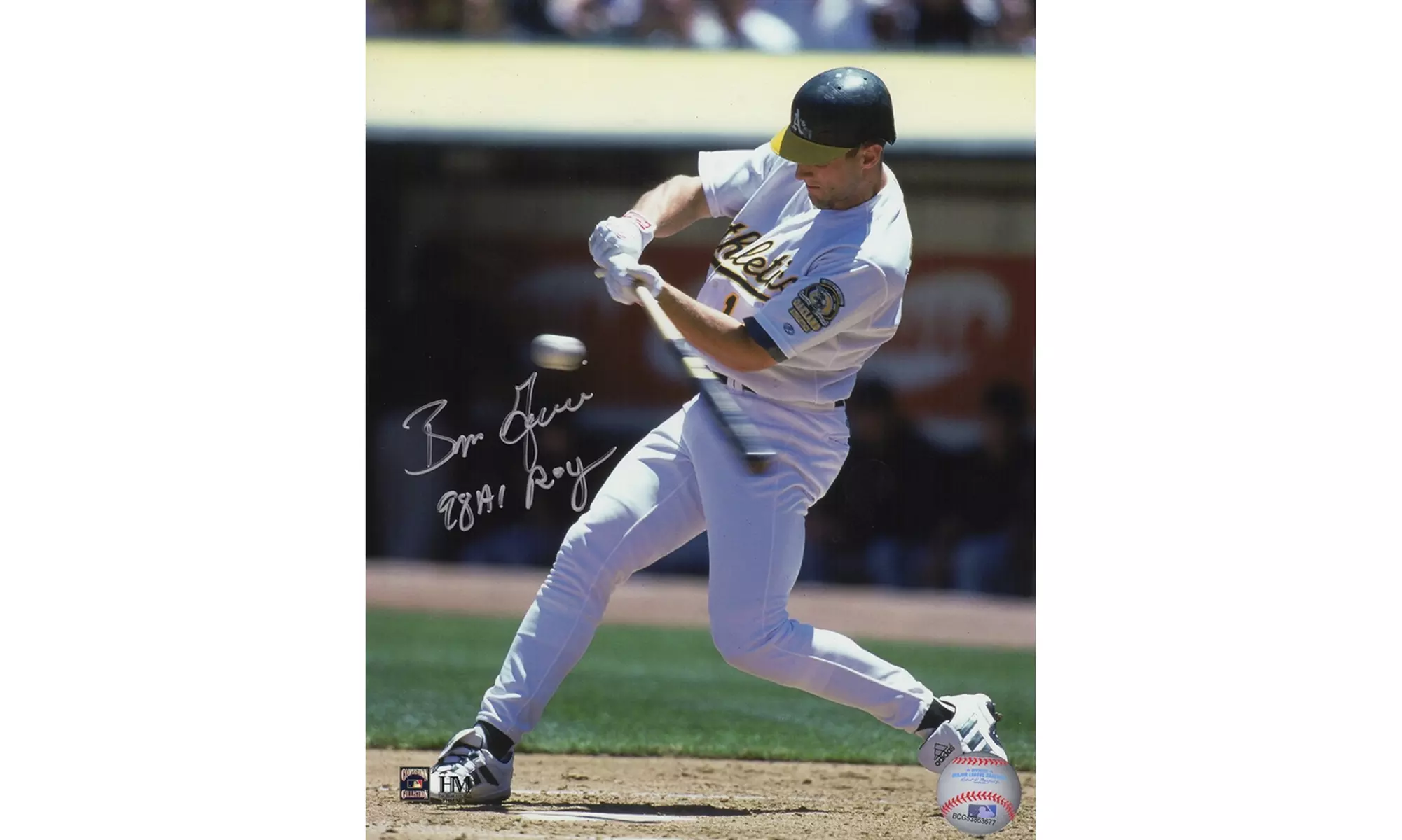 Ben Grieve Signed Oakland A's Swinging Action 8x10 Photo w/98 AL ROY - Primary Image