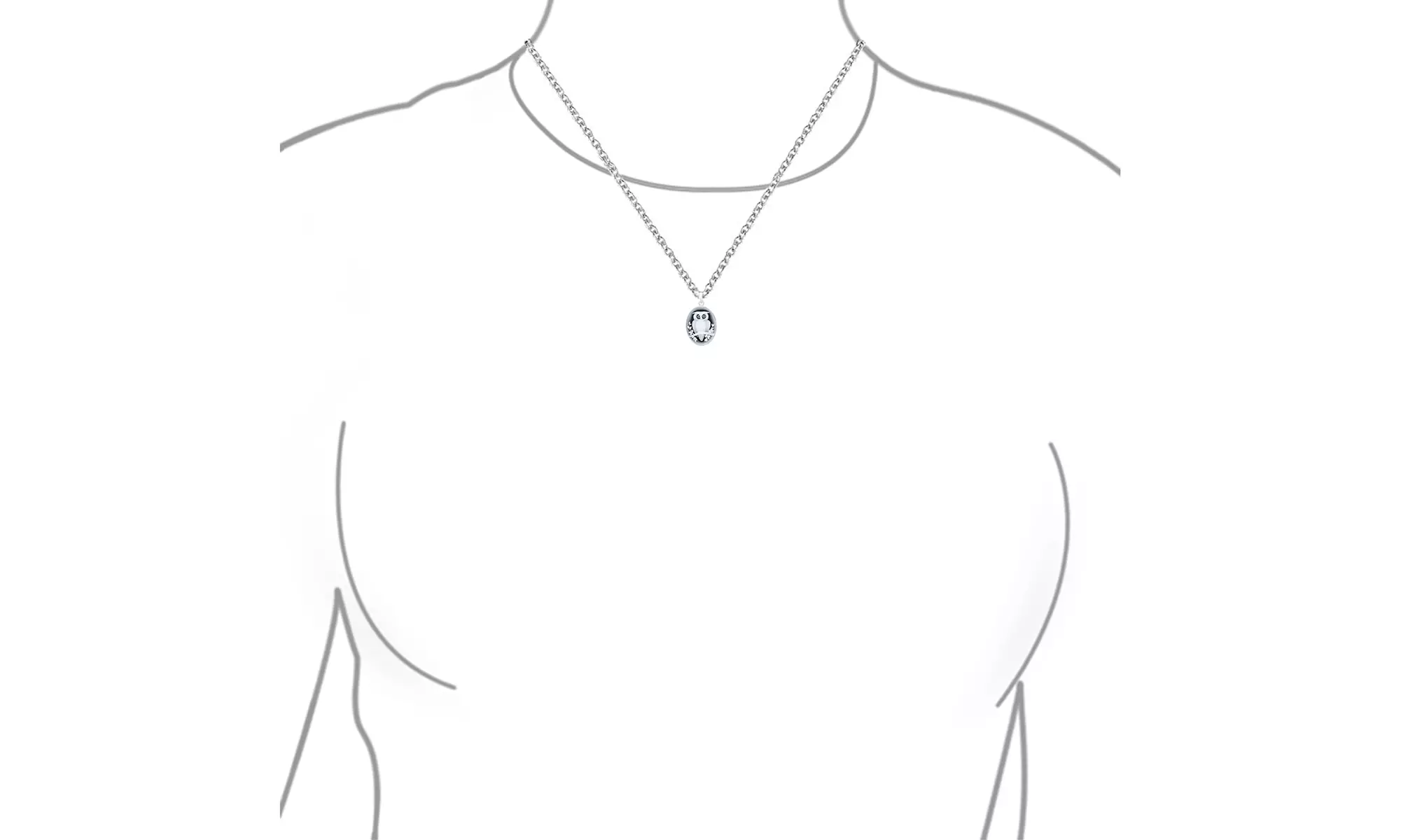 Black Carved Oval Branch Small Owl Cameo Pendant Necklace 925 Sterling Silver - Second Medium