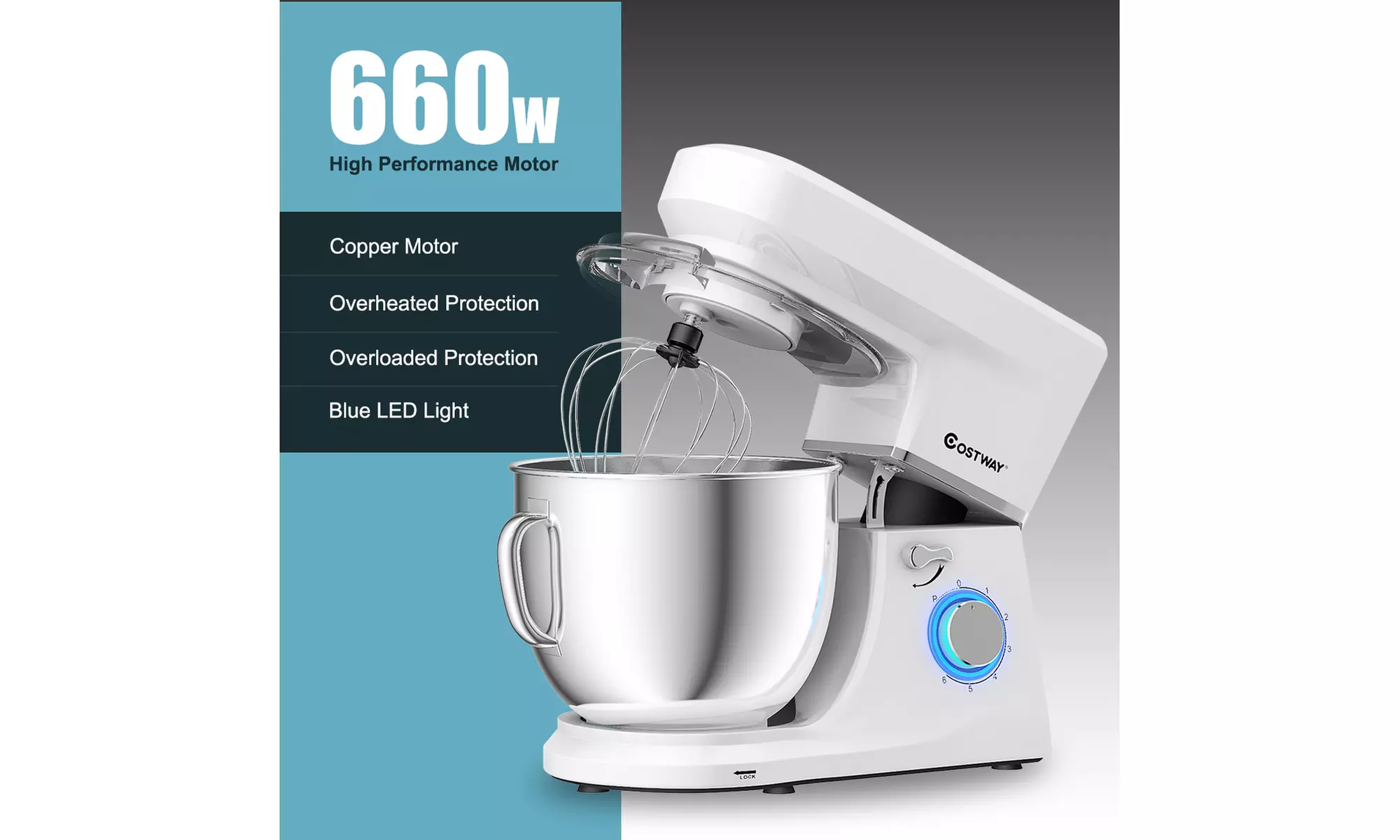 Costway Electric Food Stand Mixer 6 Speed 7.5Qt660W Tilt-HeadStainless