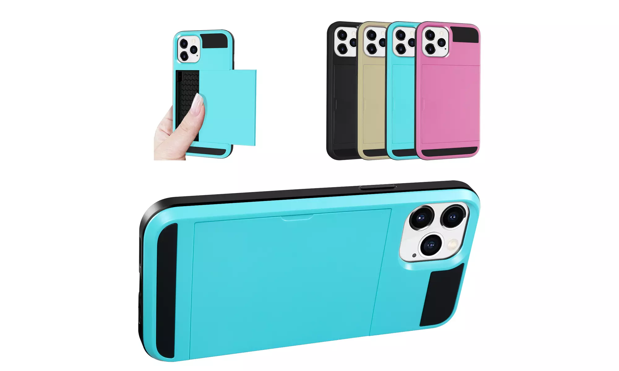 For iPhone 12 Pro/12 Mini/12 Pro Max Wallet Card Slot Hybrid Armor Phone Cover - Primary Image