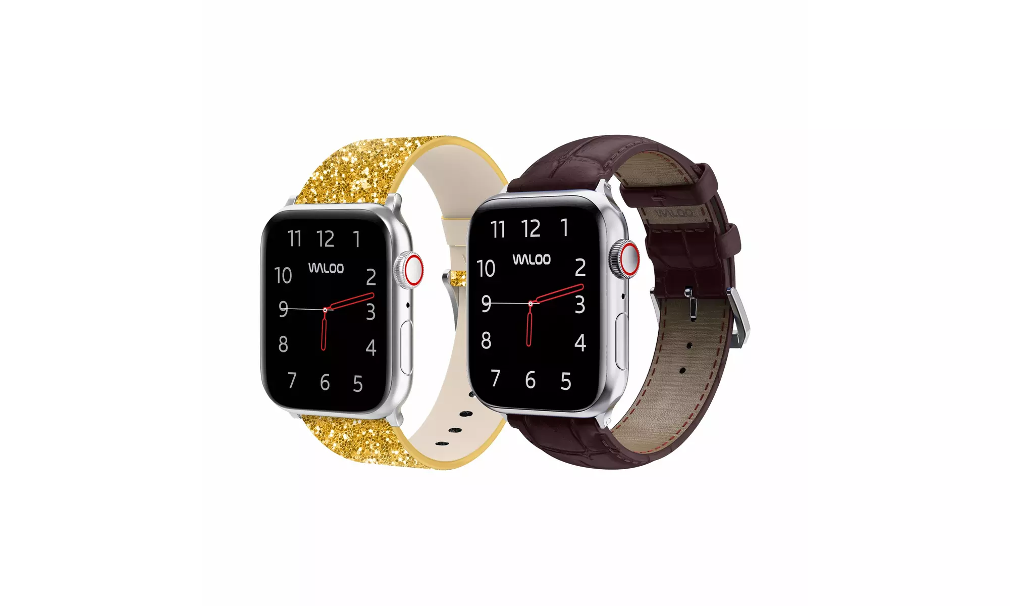 Waloo 2-Pack Leather Bling and Crocodile Embossed Apple Watch Bands