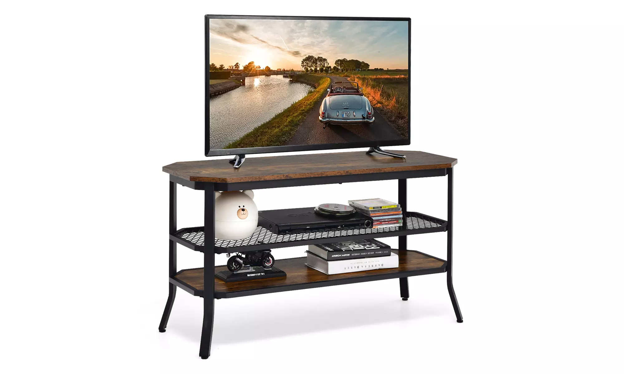 Costway 3-tier TV Stand Console Table Media Entertainment Center Mesh Storage - Primary Image