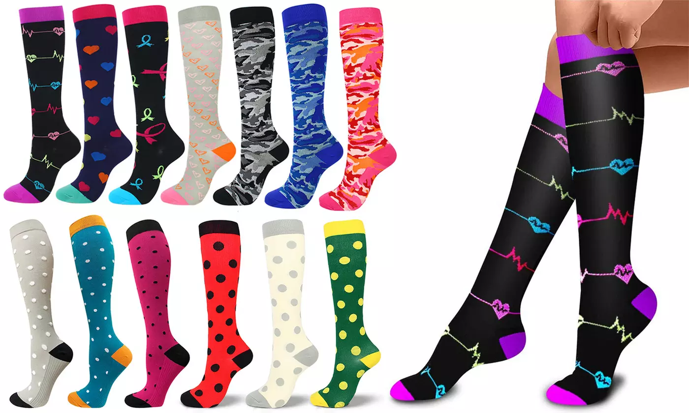 Pack of 3 Men And Women Knee High Nylon Compression Socks - Primary Image