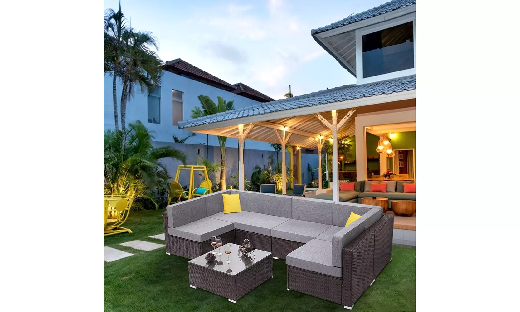 Furniture Patio PE Wicker Sofa Rattan Set w/Coffee Table(7 Pieces) - Primary Image