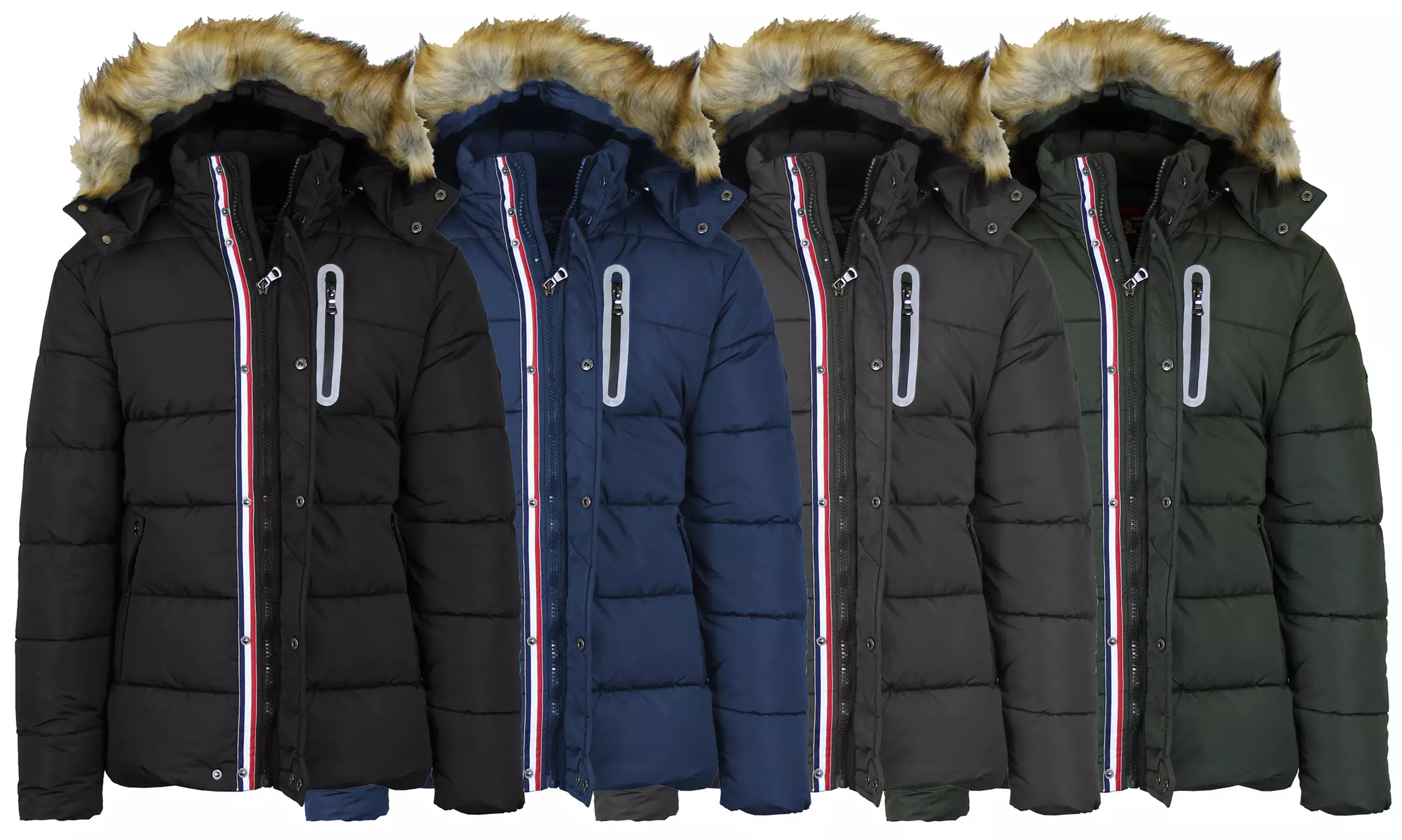Men's Heavyweight Tech Puffer Jacket With Chest Pocket & Faux Fur Hood