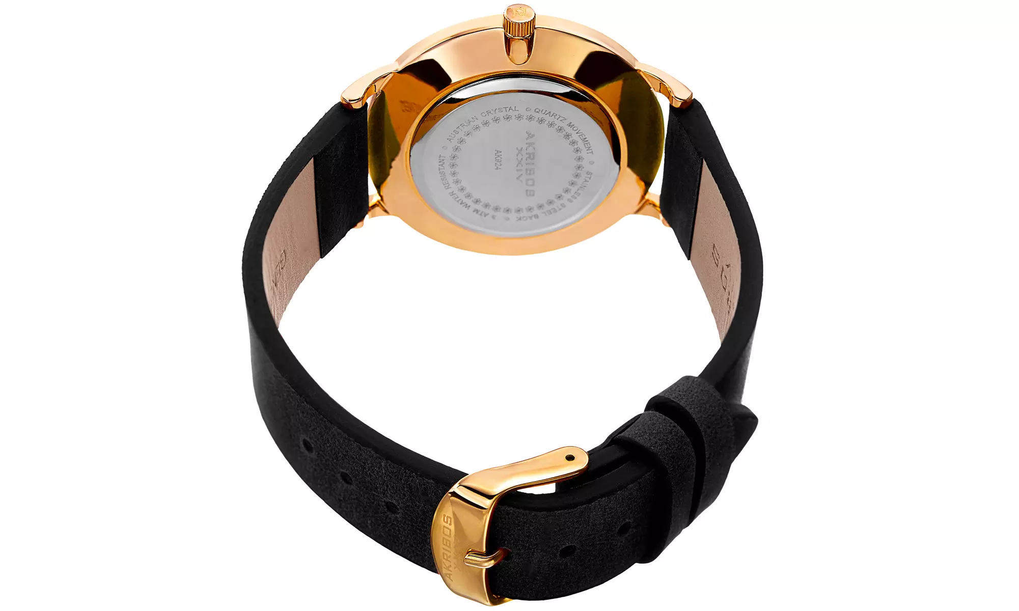 Akribos XXIV Ladies Classic Crystal Easy-to-Read Black Leather Strap Watch - Second Medium