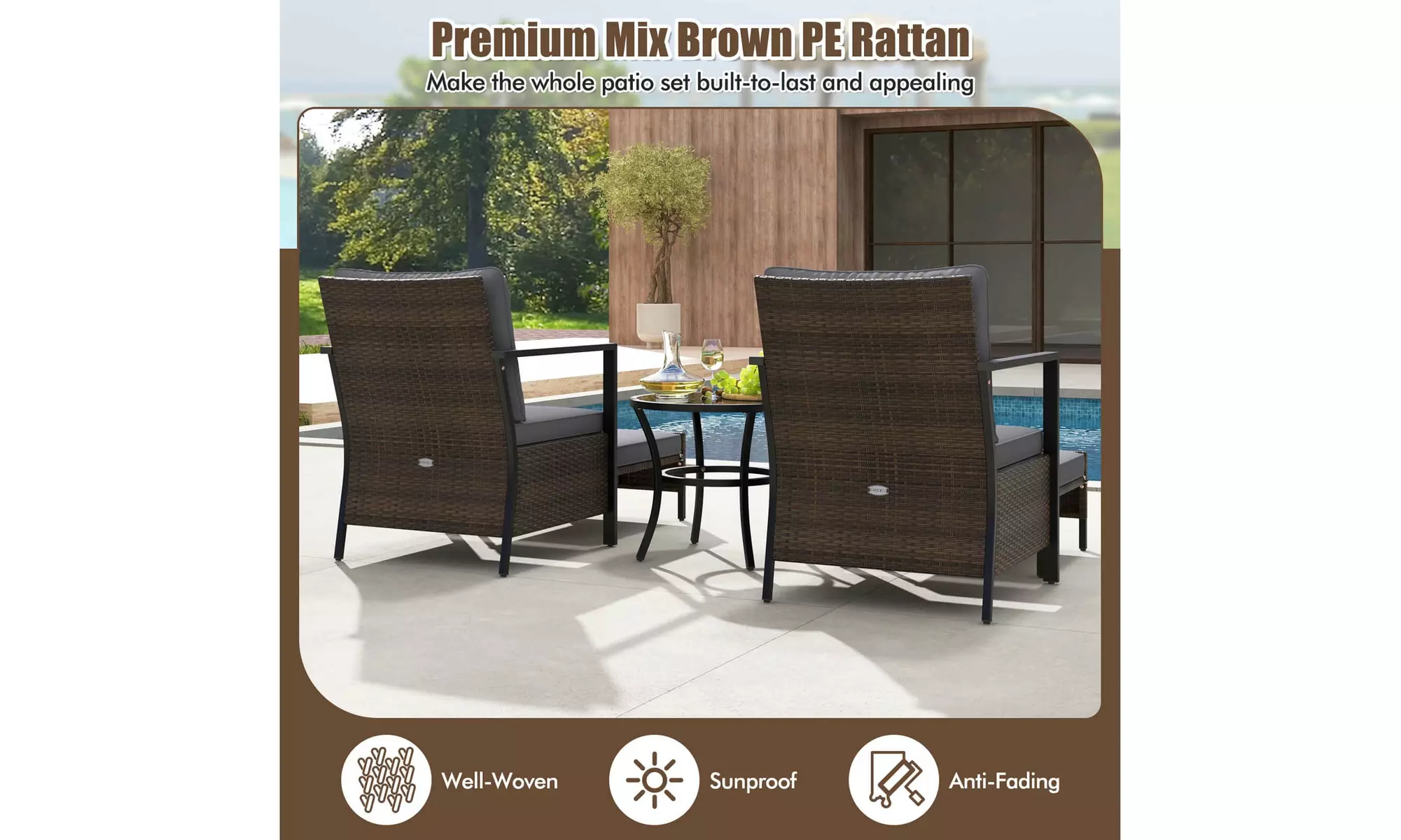 Costway 5 PCS Outdoor Furniture Set Rattan Chairs & Ottomans with Coffee Table