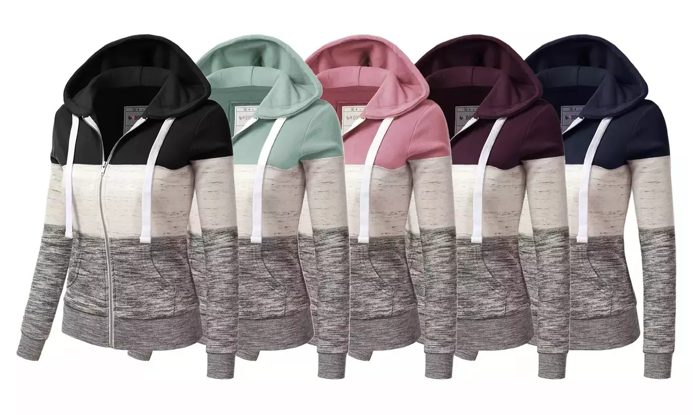 Doublju Junior's Zip-Up Hoodie Colorblock Sweatshirt - Primary Image