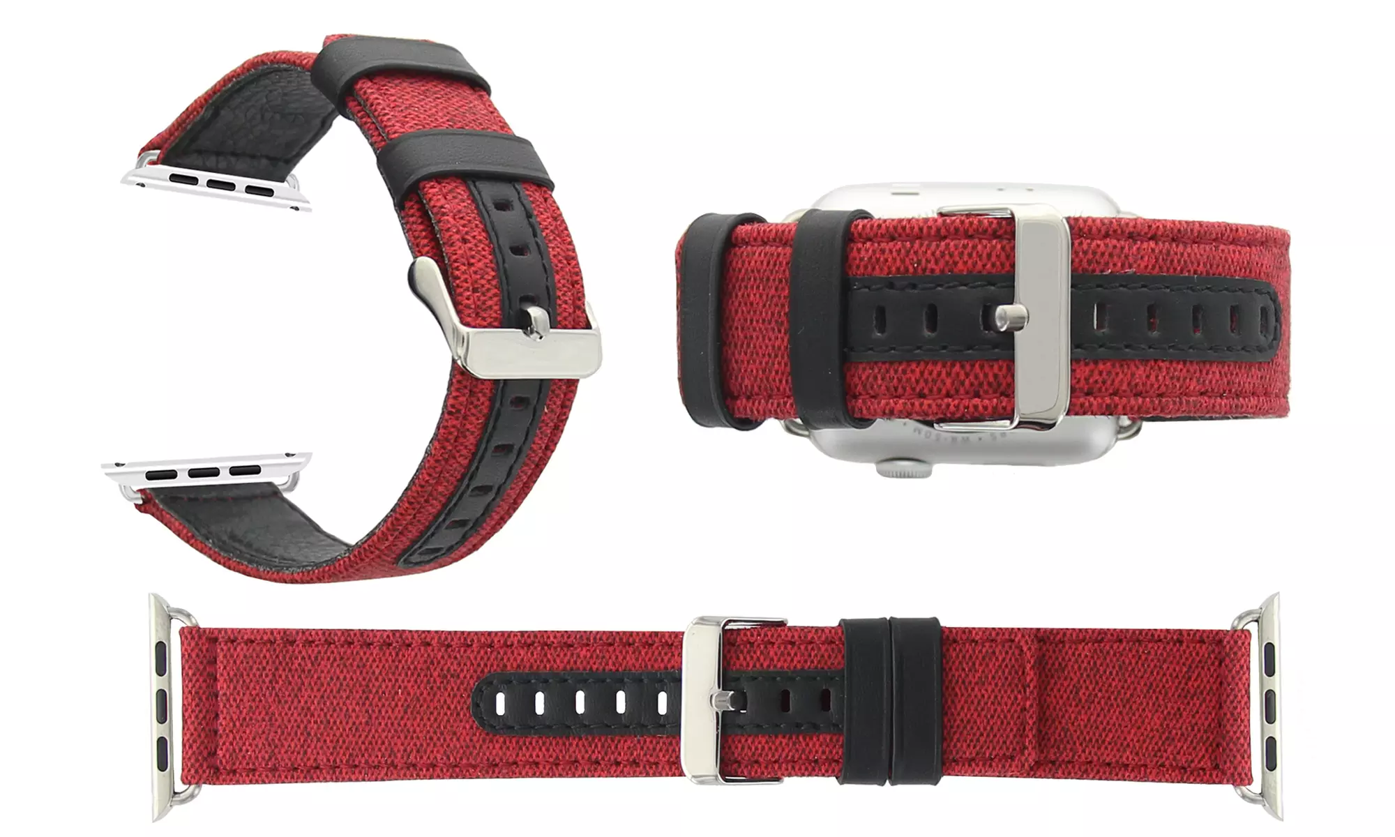 WalvoDesign Classic Canvas Fabric with Genuine Leather Strip Replacement Band for Apple Watch Series 1, 2, 3, 4 & 5 - Second Medium