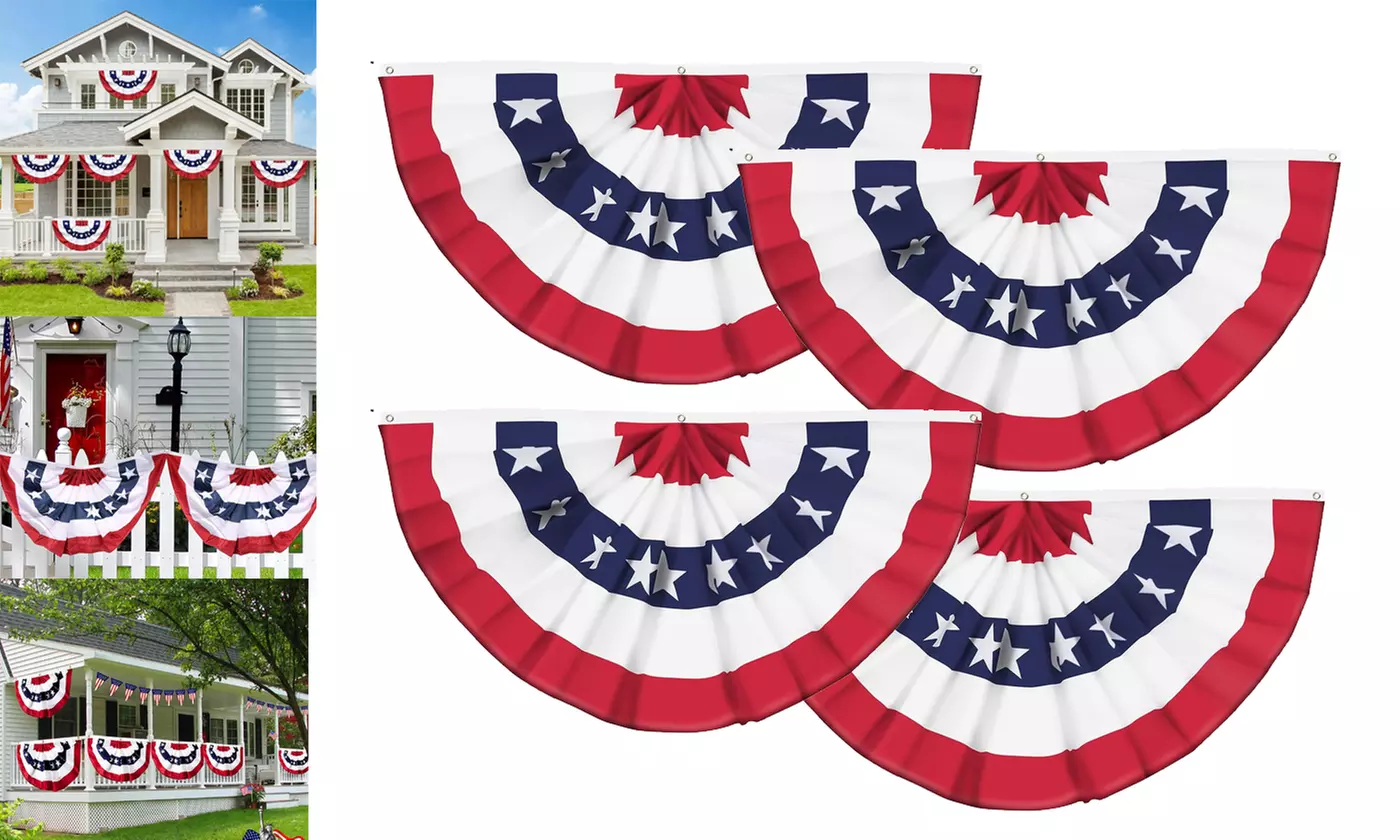 4 Pack American Patriotic Pleated Bunting USA Flag 