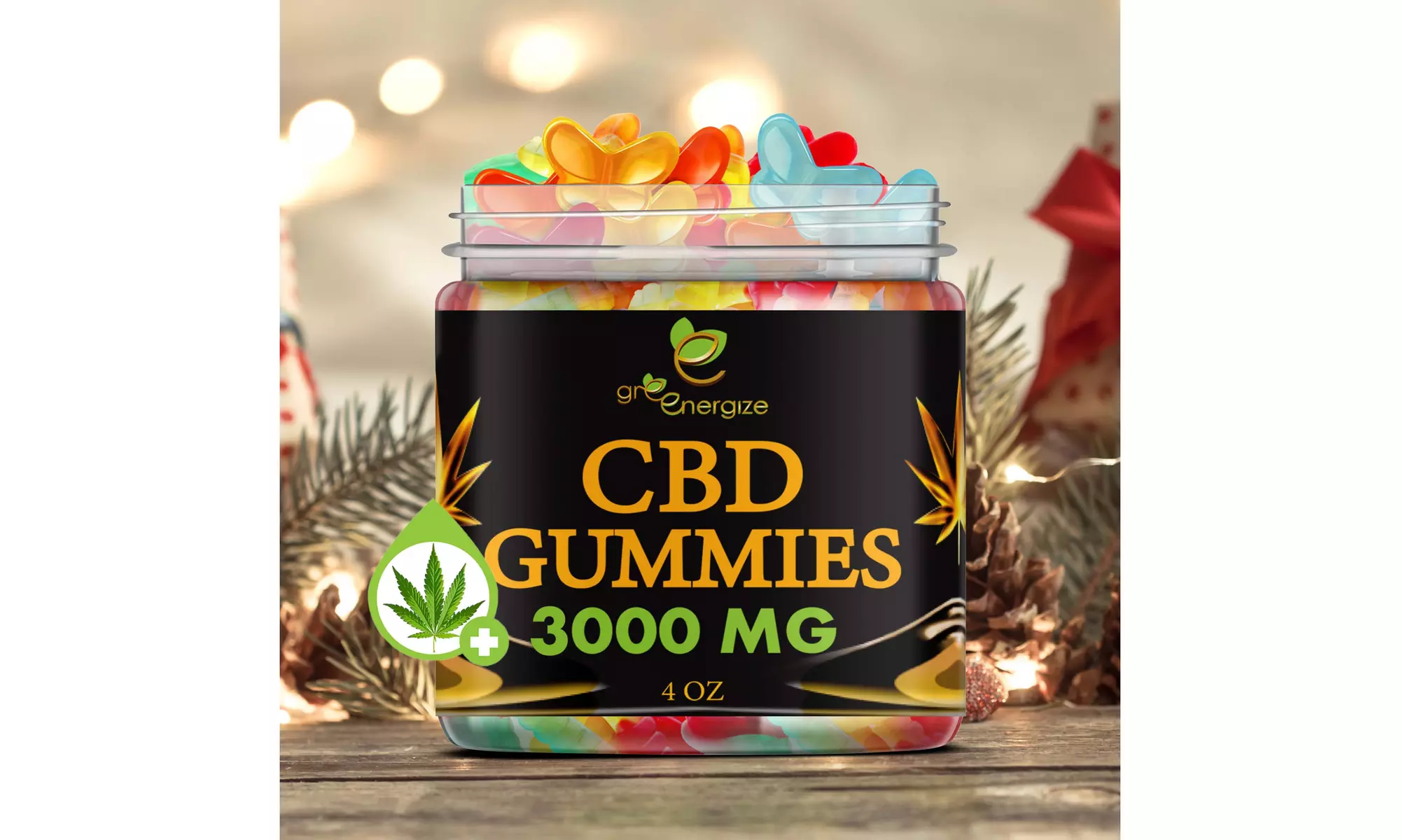 CBD Gummies 3000 mg from Greenenergize, 4 oz Jar, Different Shapes, Fruit Flavor - Primary Image