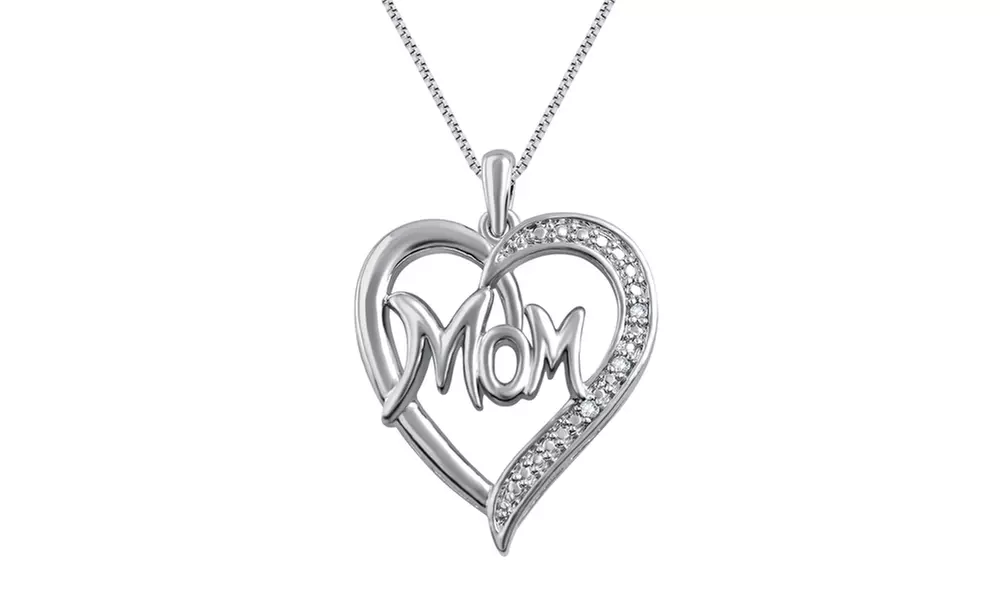 18K White Gold Plated Diamond Accent Heart Mom Pendant by Brilliant Diamond - Primary Image