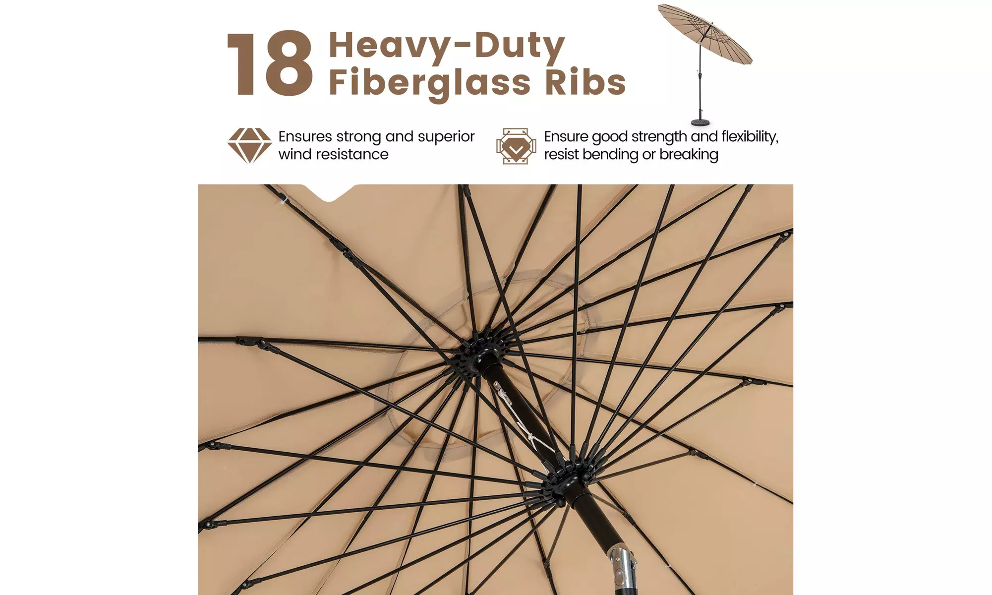 Costway 9 FT Round Patio Umbrella with Push Button Tilt & Crank Handle