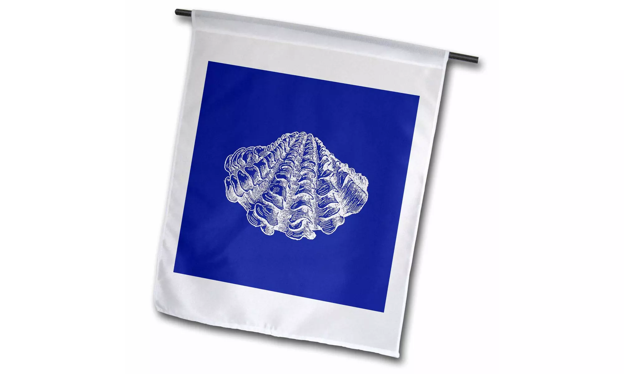  Garden Flag Dark Blue seashell etching print. Modern Sea shell clam beach ocean - Primary Image