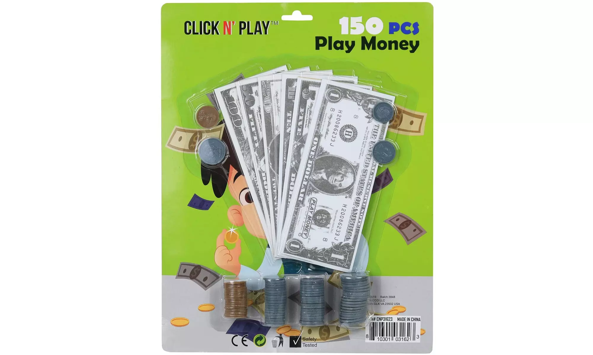 Pretend Play Money for Kids Realistic Bills & Coins Set of 150Piece - Second Medium