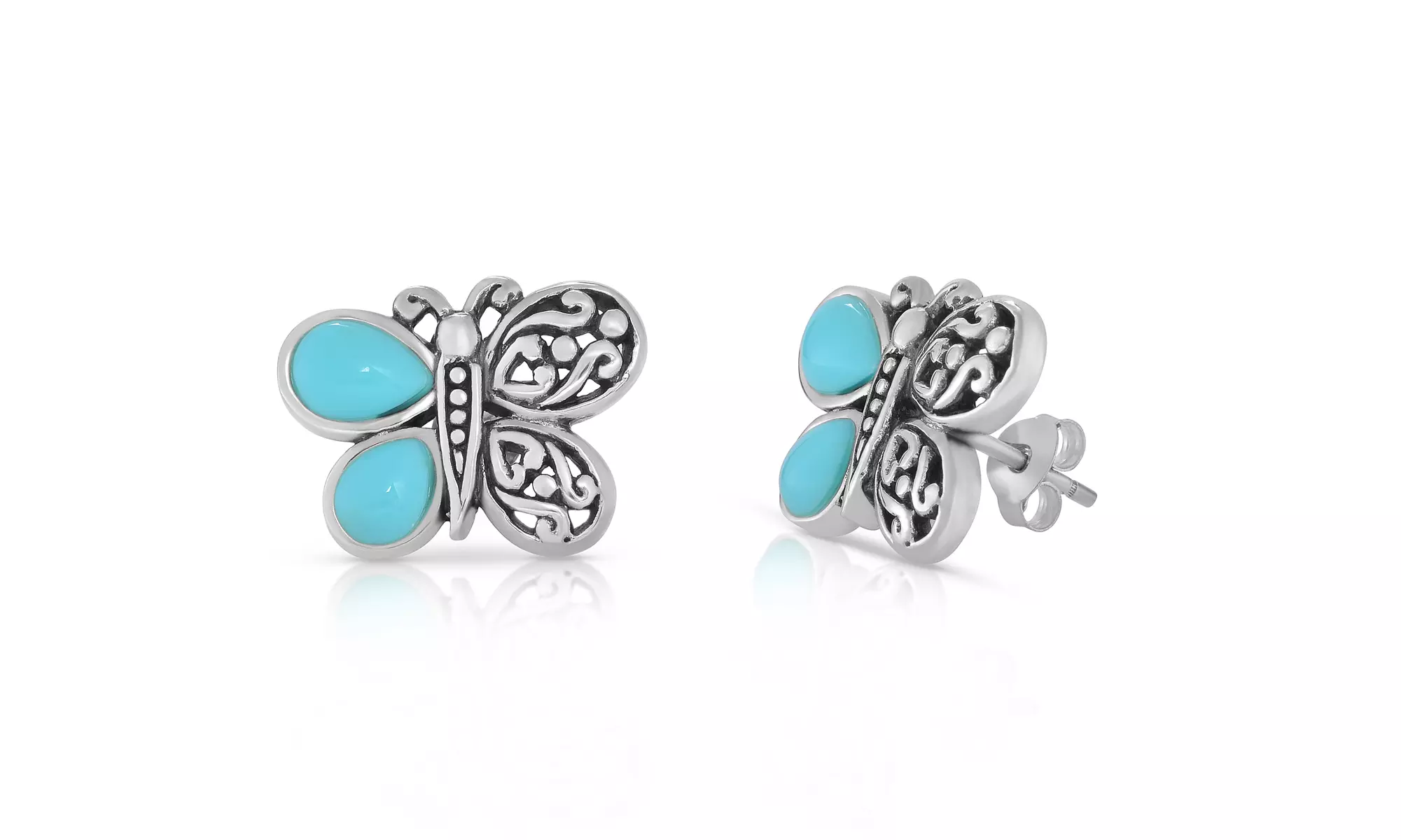 Genuine Turquoise Drop Earrings in Solid Sterling Silver  - Second Medium