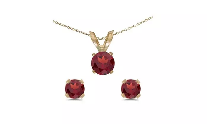 3 Cttw Round Garnet 18 Inch Necklace In Earring Set 14k Gold plated. - Primary Image