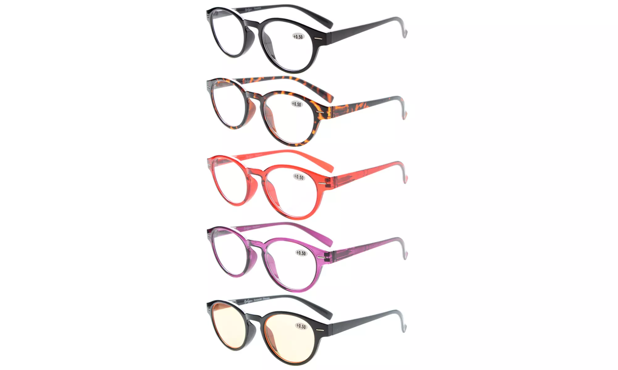 5-Pack Retro Key Hole Oval Round Reading Glasses Include Computer Readers - Primary Image