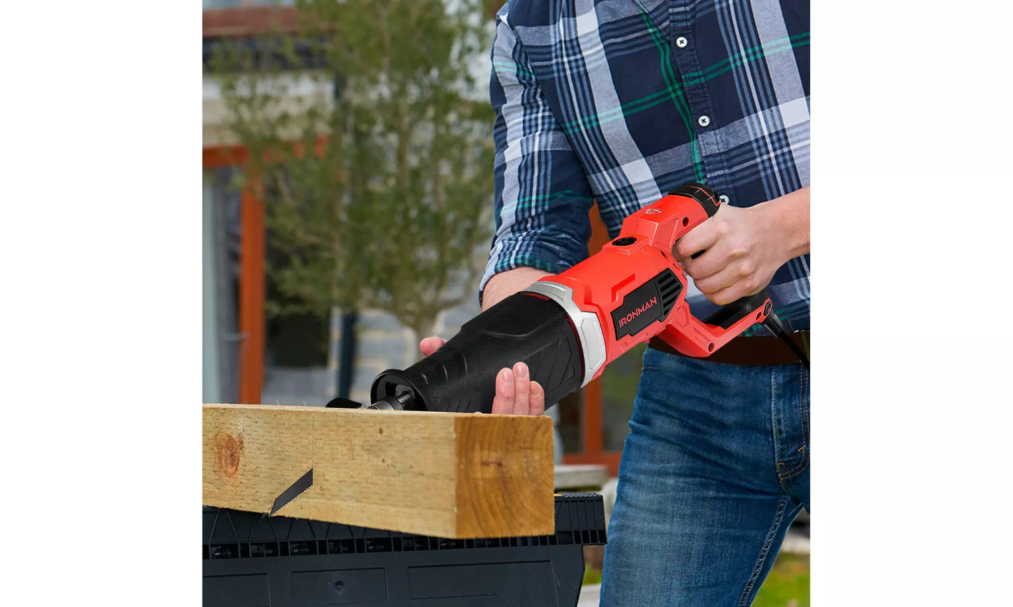 Electric Reciprocating Saw Handheld Wood & Metal Cutting Tool Kit w/ 3 Blades - Primary Image