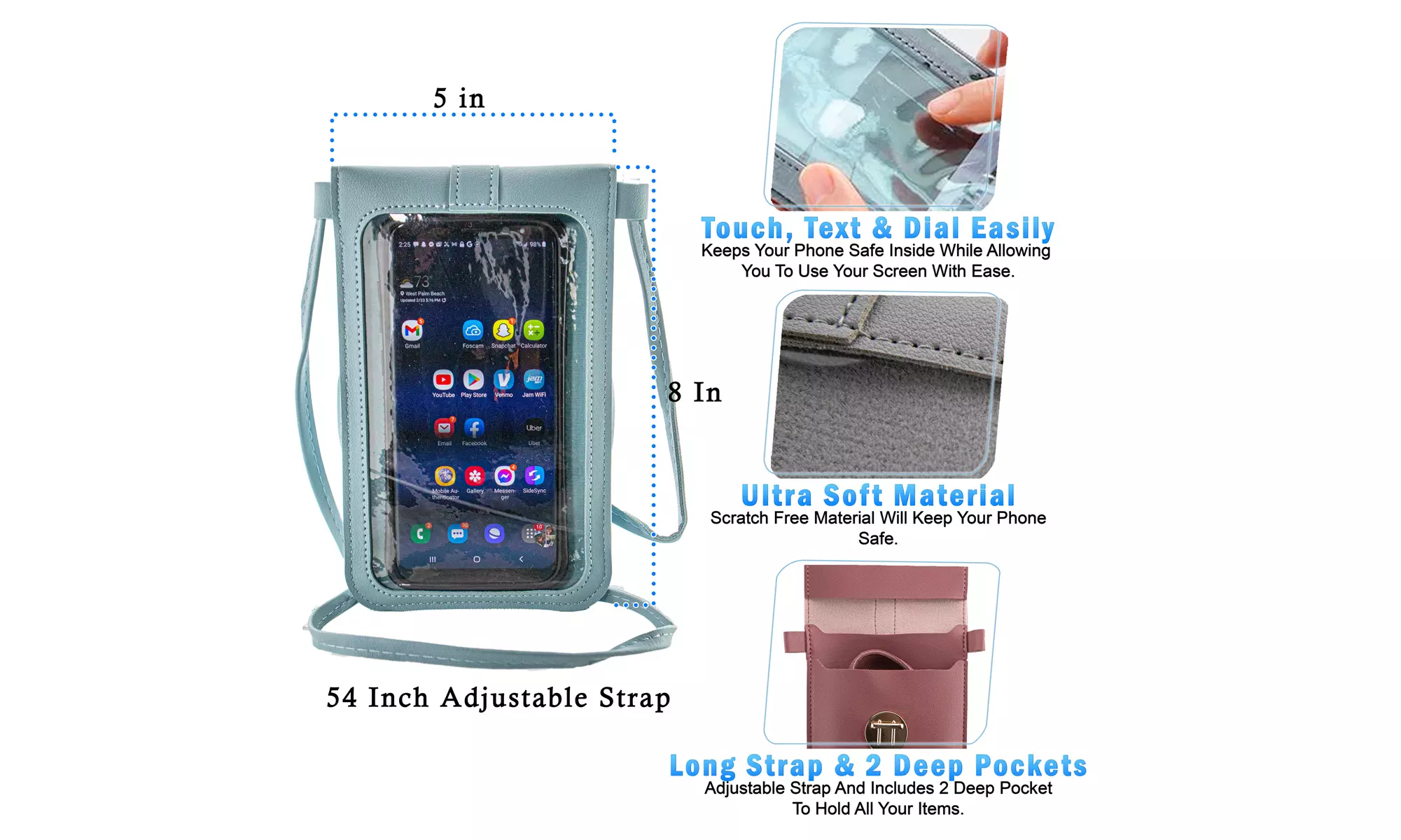 Touch Screen Crossbody Women Cell Phone Purse Bag RFID Wallet W/ Shoulder Strap - Second Medium
