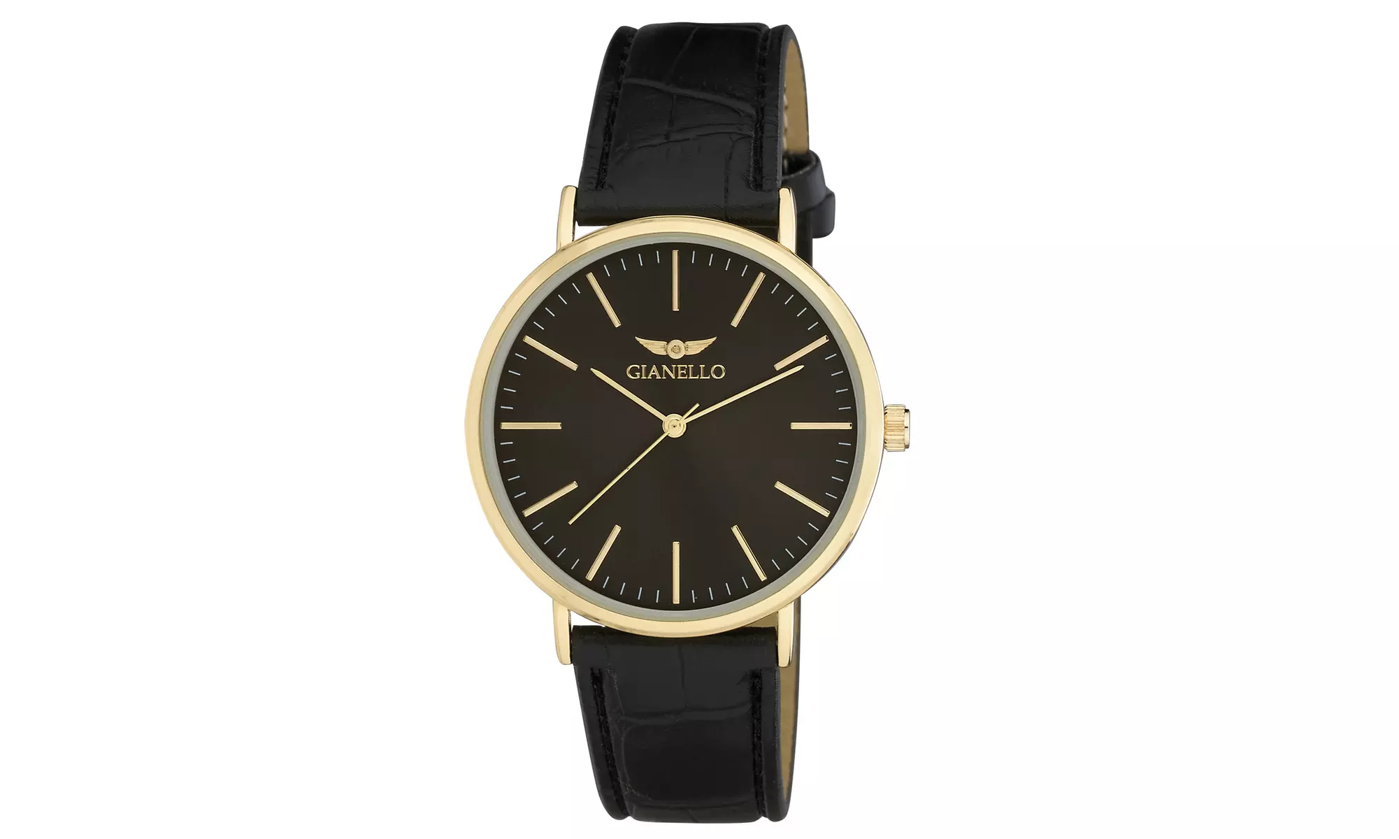 Gianello GNL7714YG Unisex Gold Case  Sleek Black Leather Strap Watch - Second Medium
