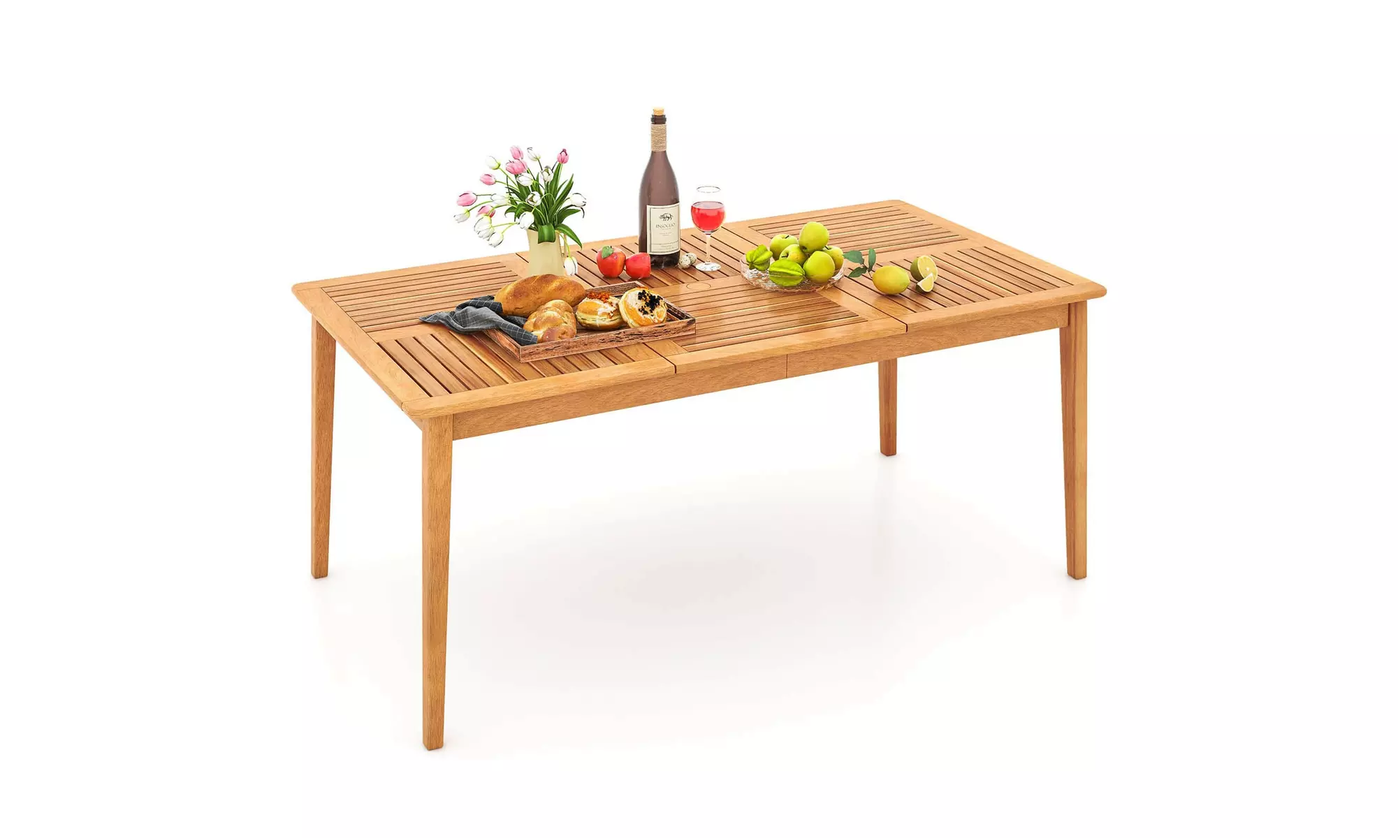 Costway 6/8-Person Outdoor Acacia Wood Dining Table with 1.96" Umbrella Hole