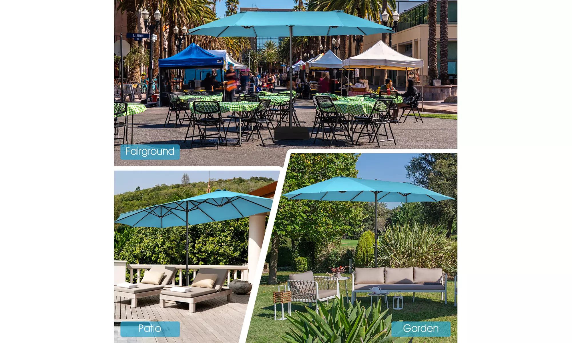 Costway 15FT Patio Double-Sided Umbrella Crank Outdoor Garden Market Sun Shade