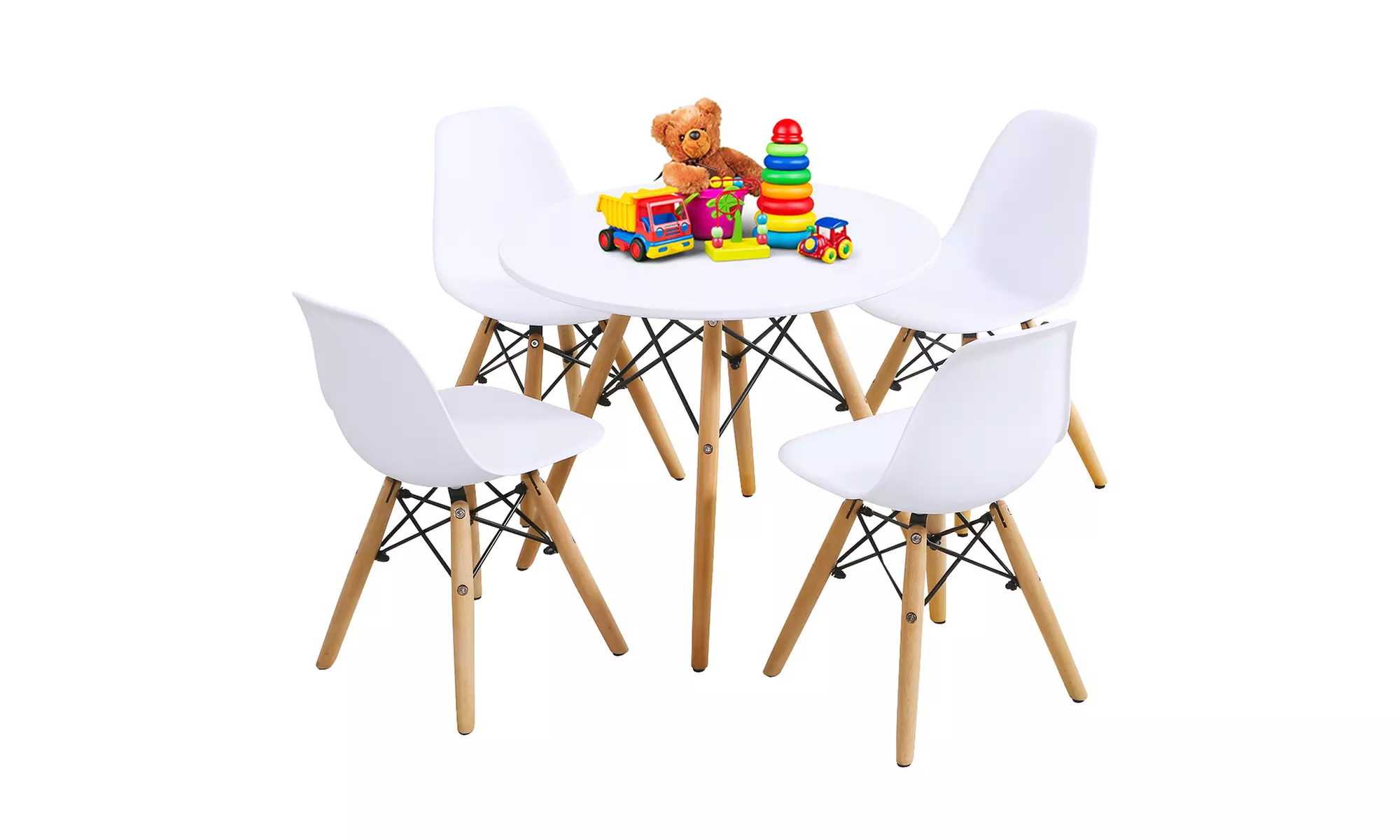 5 Piece Kids Mid-Century Modern Table Set Round Table w/ 4 Armless Chairs White - Primary Image