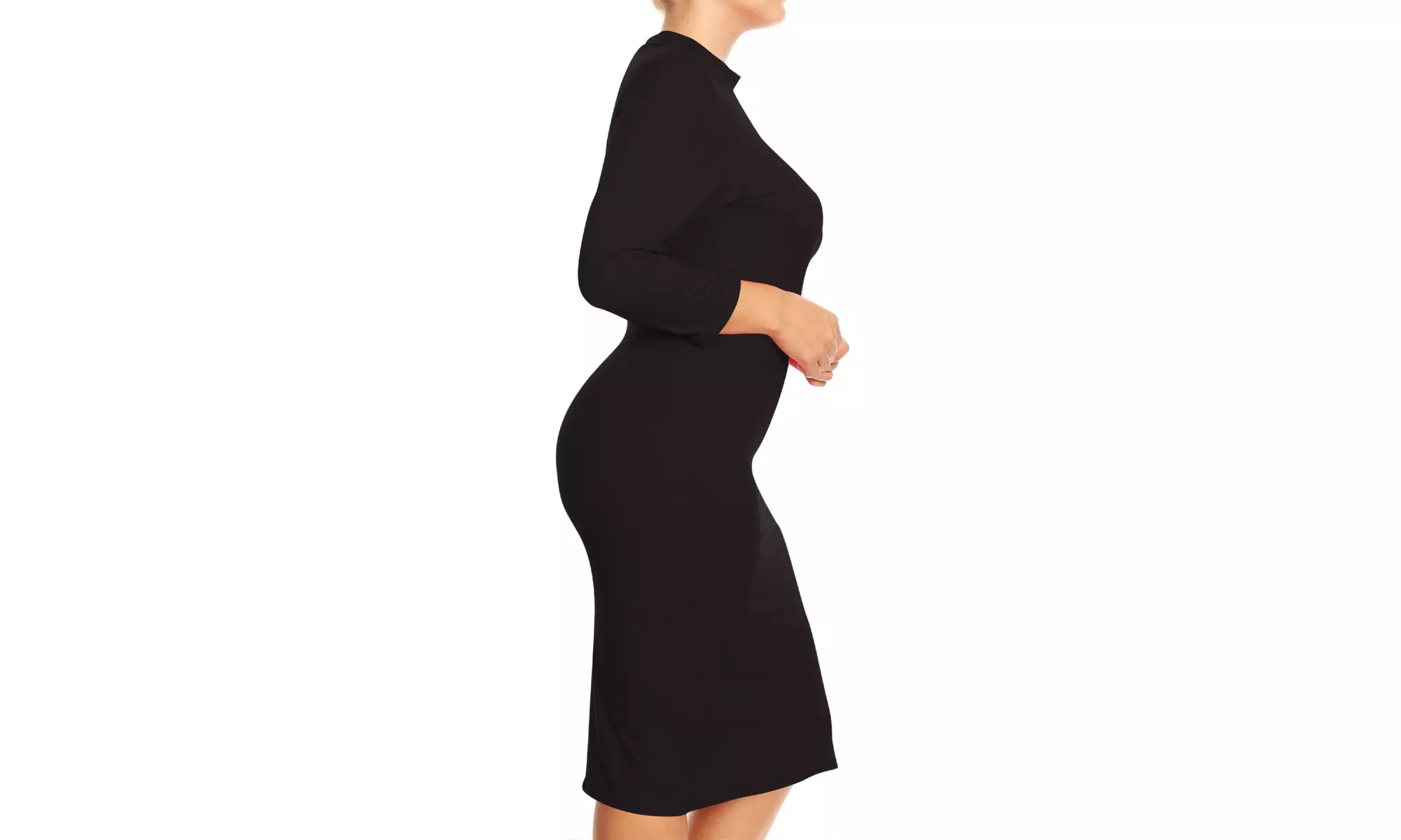 Women's Plus Size Mock Neck 3/4 Sleeves Casual Solid Bodycon Casual Mid Dress