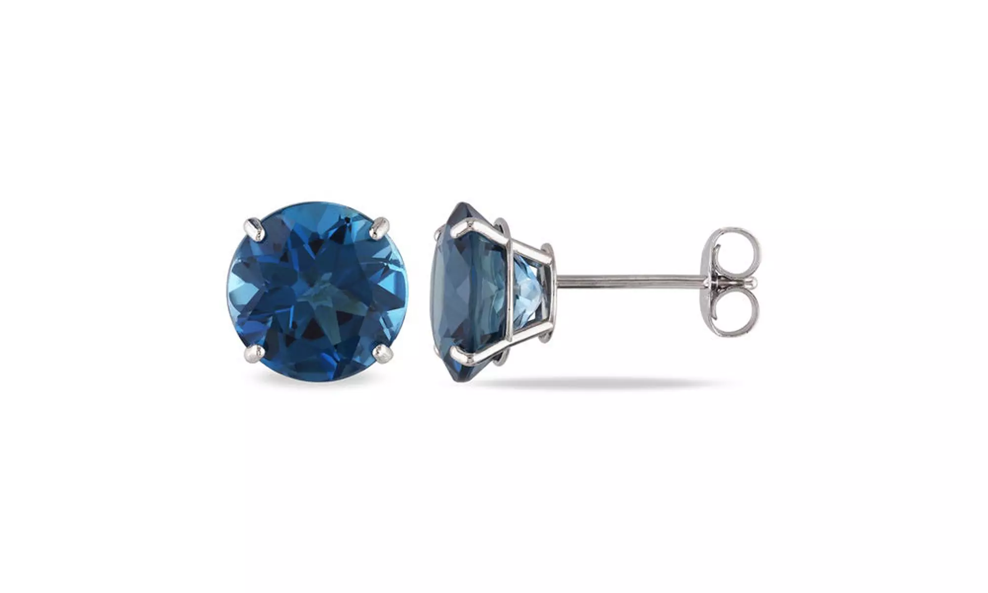 24K white Gold plated 4 Cttw Round London Blue Topaz Stud Earrings. - Second Medium