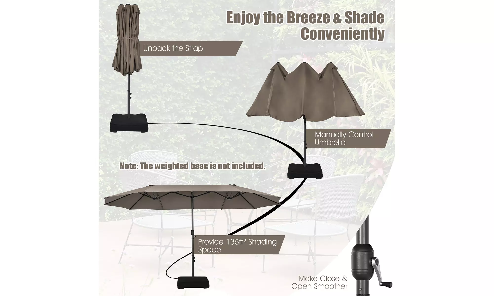 Costway 15FT Patio Double-Sided Umbrella Crank Outdoor Garden Market Sun Shade
