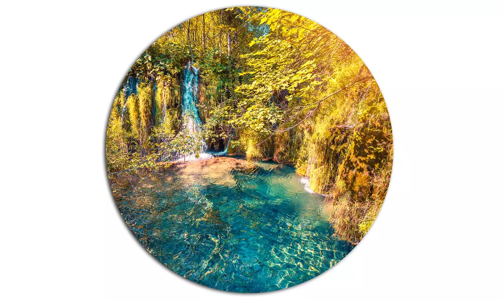 Plitvice Lakes National Park' Large Landscape Metal Circle Wall Art - Second Medium