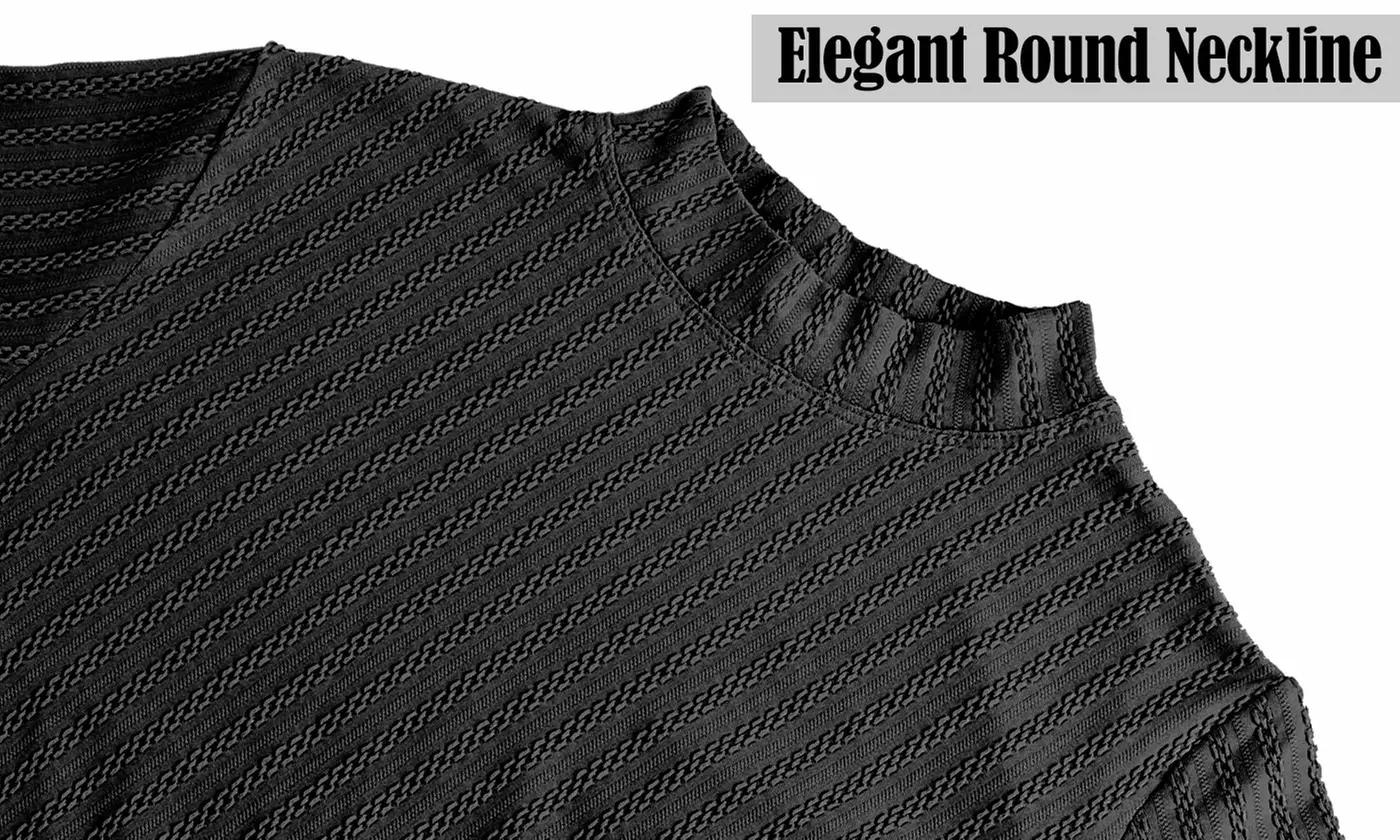 Women's Solid Rib-Knit Mock Turtle Neck Short Sleeve Bodycon Dress