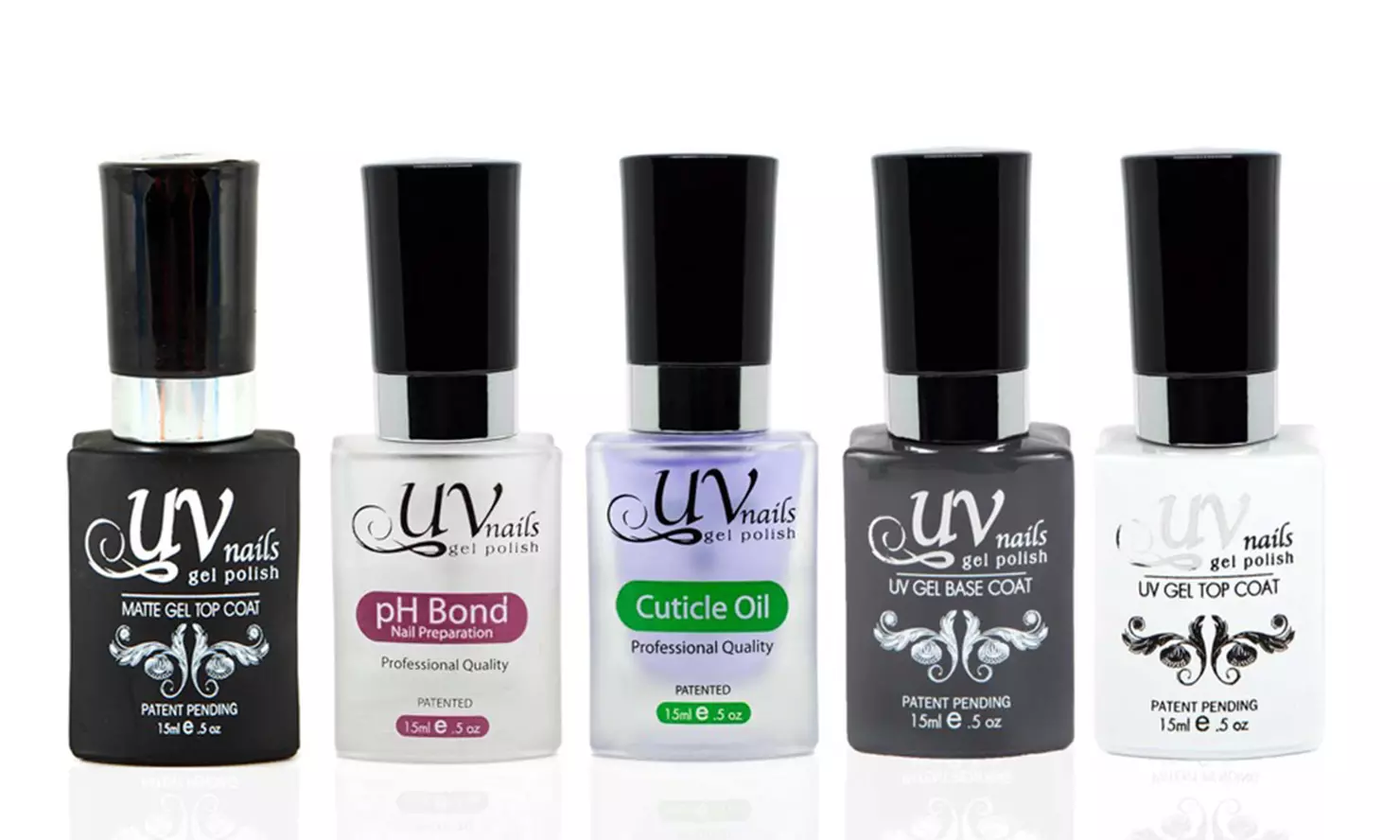 UV-NAILS Set Of: Gel Top and Base Coat, pH Bond, Top Matte, and Cuticle Oil - Primary Image