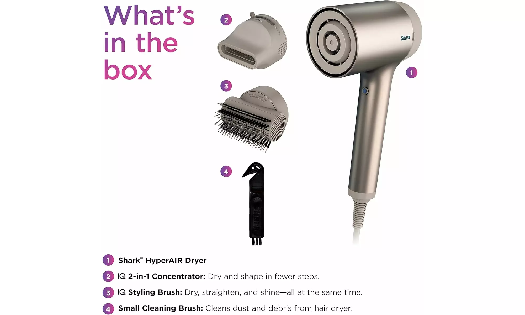  Shark HD101 HyperAIR Fast-Drying Hair Blow Dryer Stone- Renewed