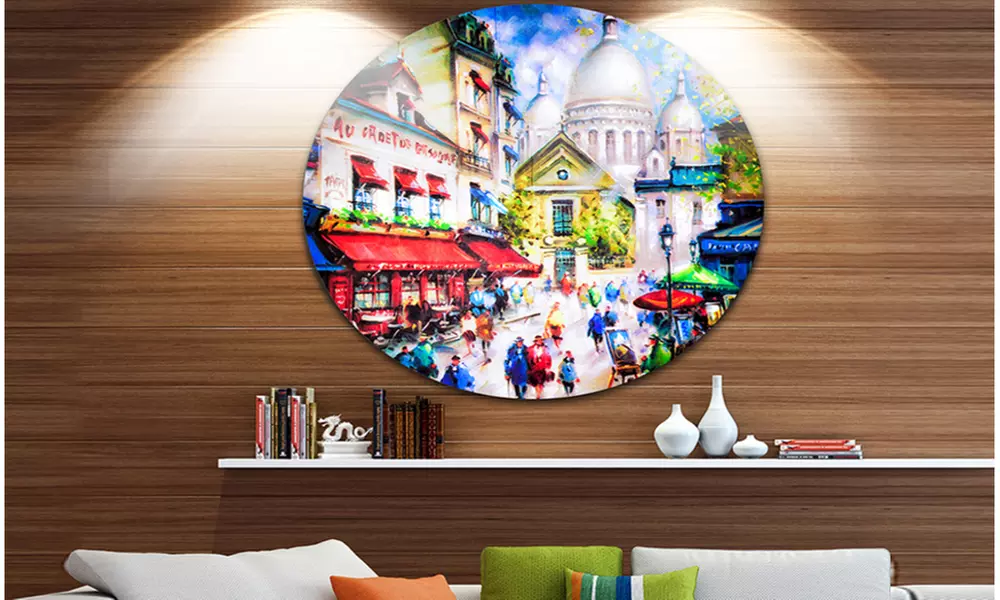 Sacre Coeur and Montmartre' Cityscape Circle Metal Wall Art - Primary Image
