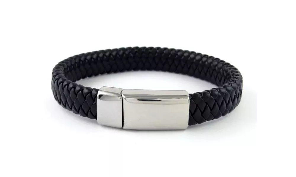 Mens Genuine Leather Braided Buckle Bracelets