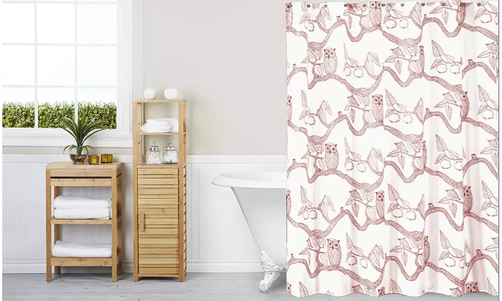Eve Owl Print Faux Silk Shower Curtain  - Second Medium