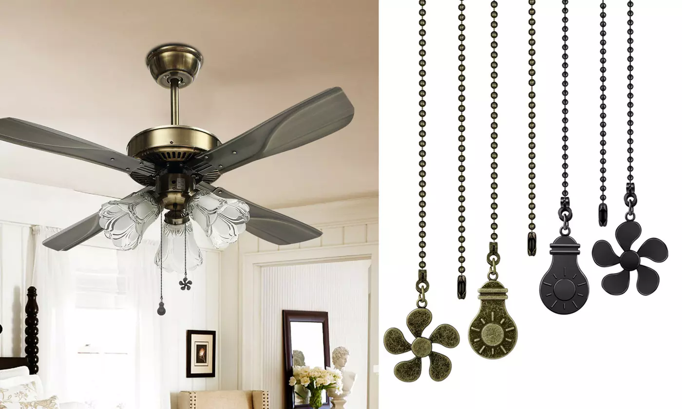 6Pcs Ceiling Fan Pull Chain Beaded Extension Light Lamp Decor Pendant - Primary Image