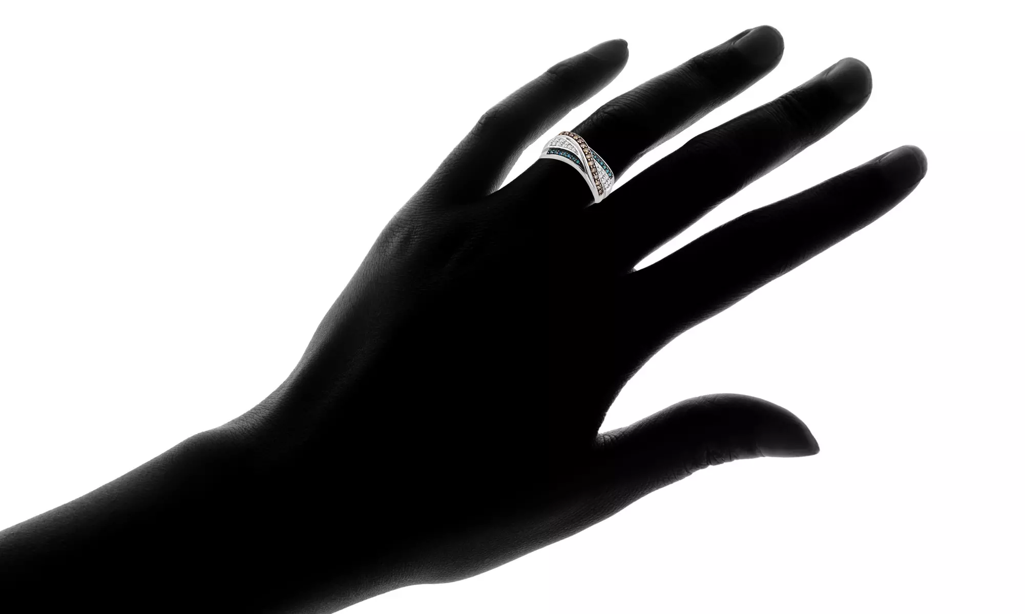 1/2 CTTW Blue, Champagne And White Diamond Ring In 10K Gold By DiamondMuse - Second Medium