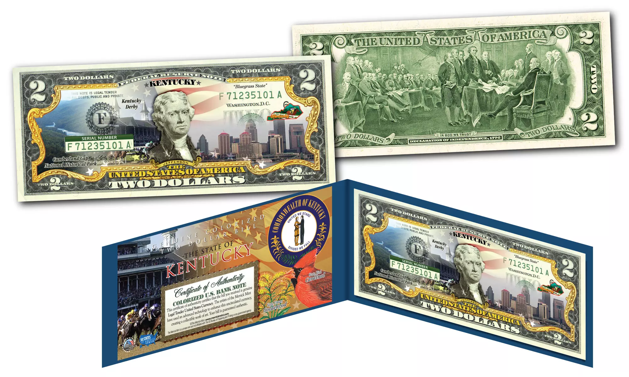 Official Genuine Legal Tender U.S. 2 Dollar Bills Honoring America's 50 States 