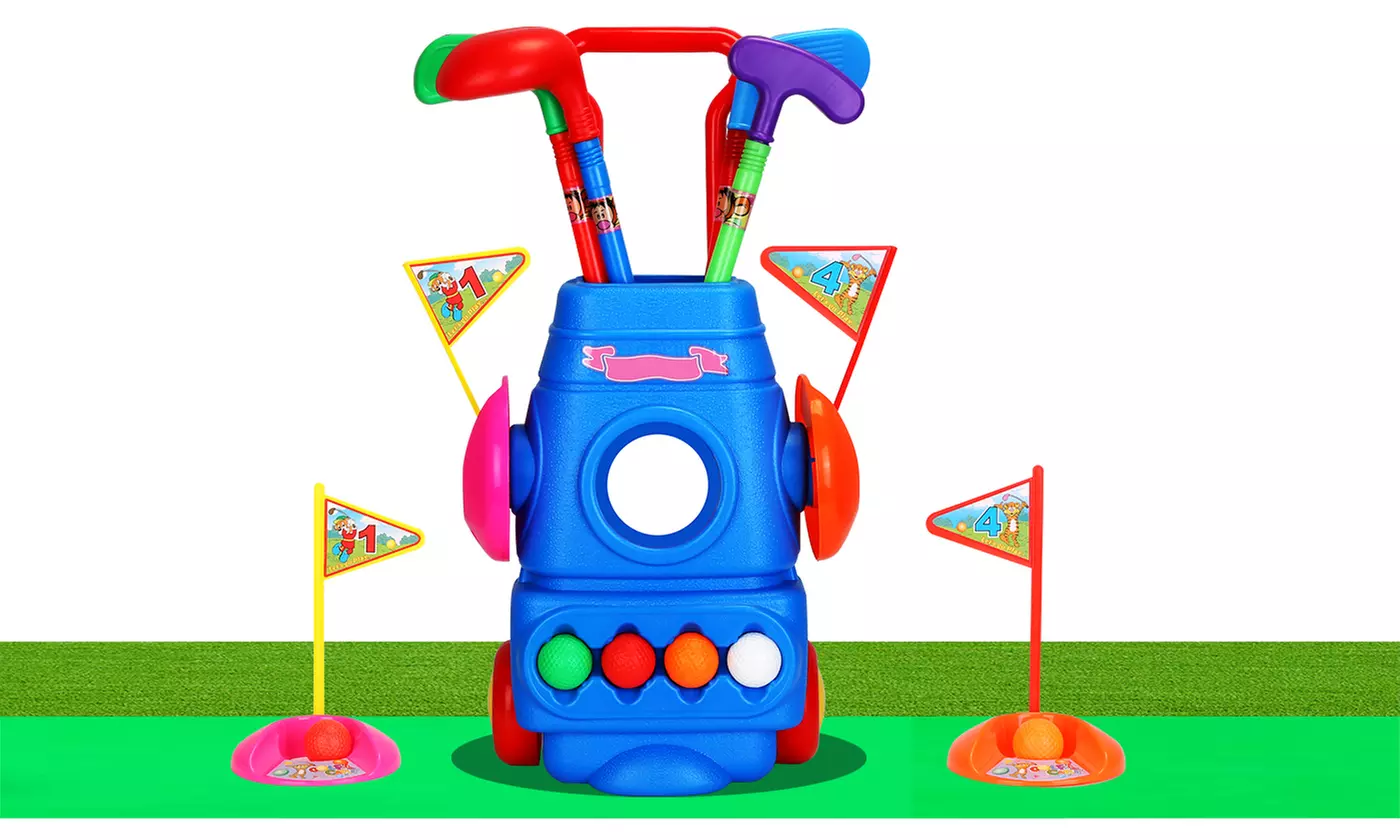 iMounTEK Golf Set for Kids with Pull Cart, Clubs, Balls, and Holes 
