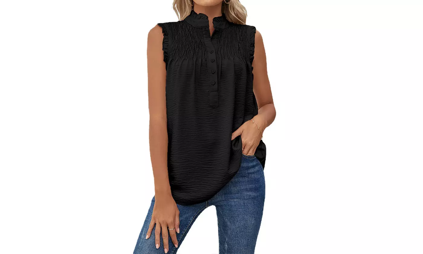Women's Summer Casual Chiffon Blouses Ruffle Sleeve Tunic Shirts
