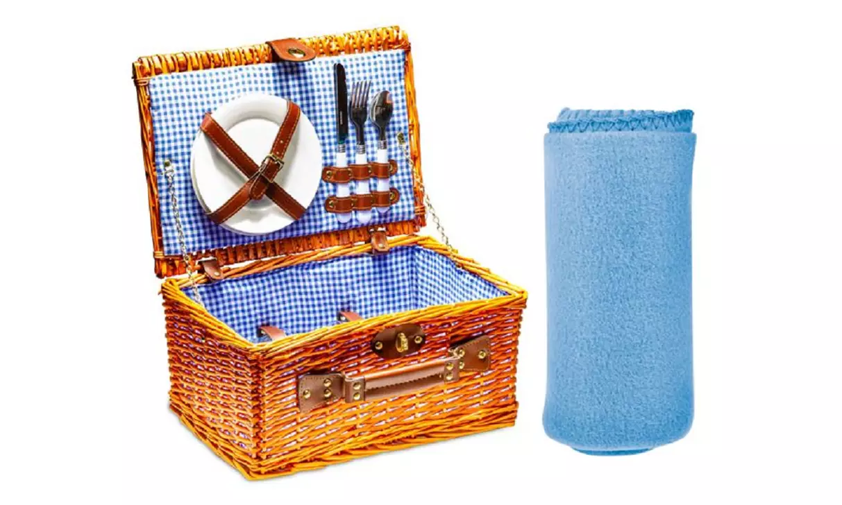Wicker Picnic Basket Set - Picnic Hamper Set - Willow Picnic Tote  - Second Medium