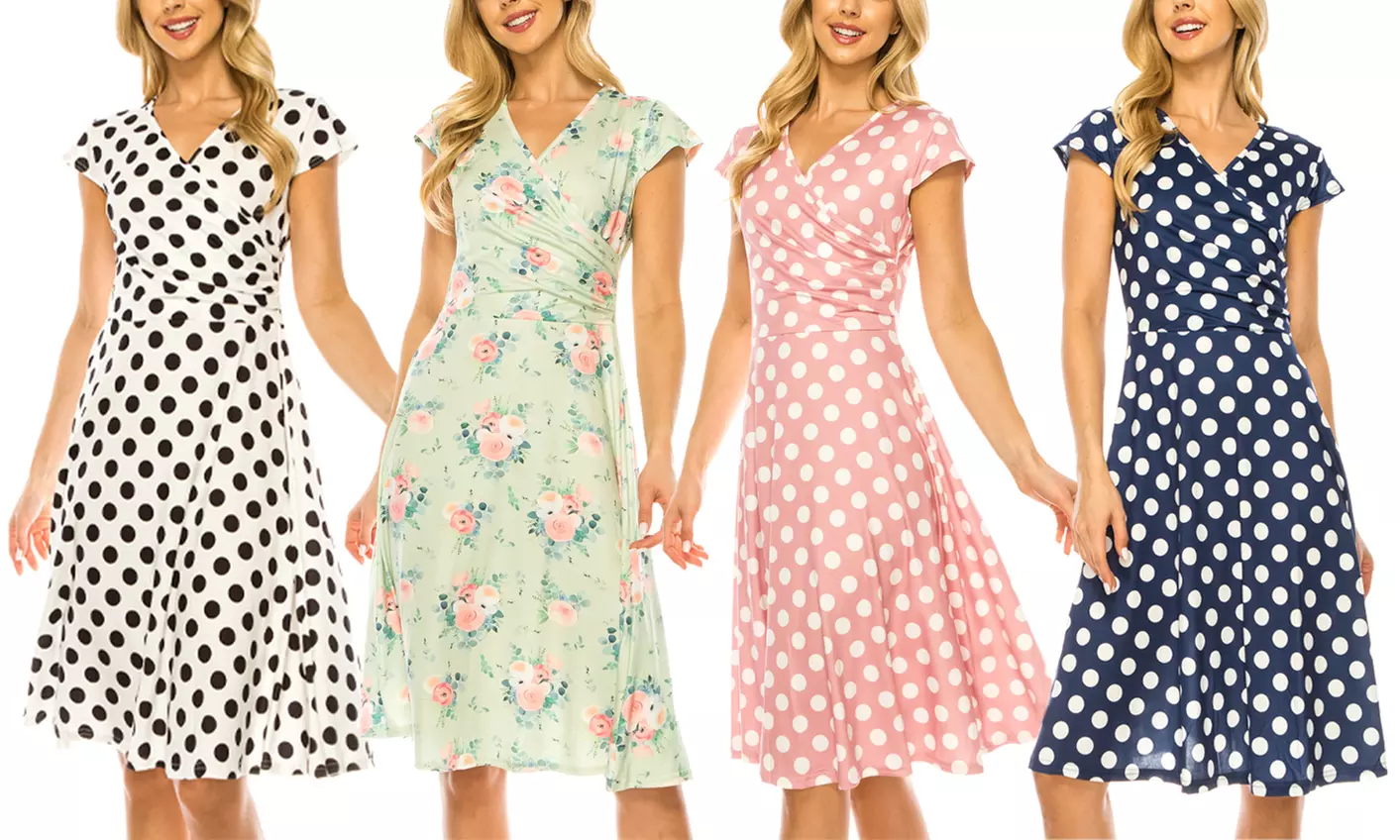 Haute Edition Women's V-Neck Polka Dot and Floral Summer Dress - Primary Image