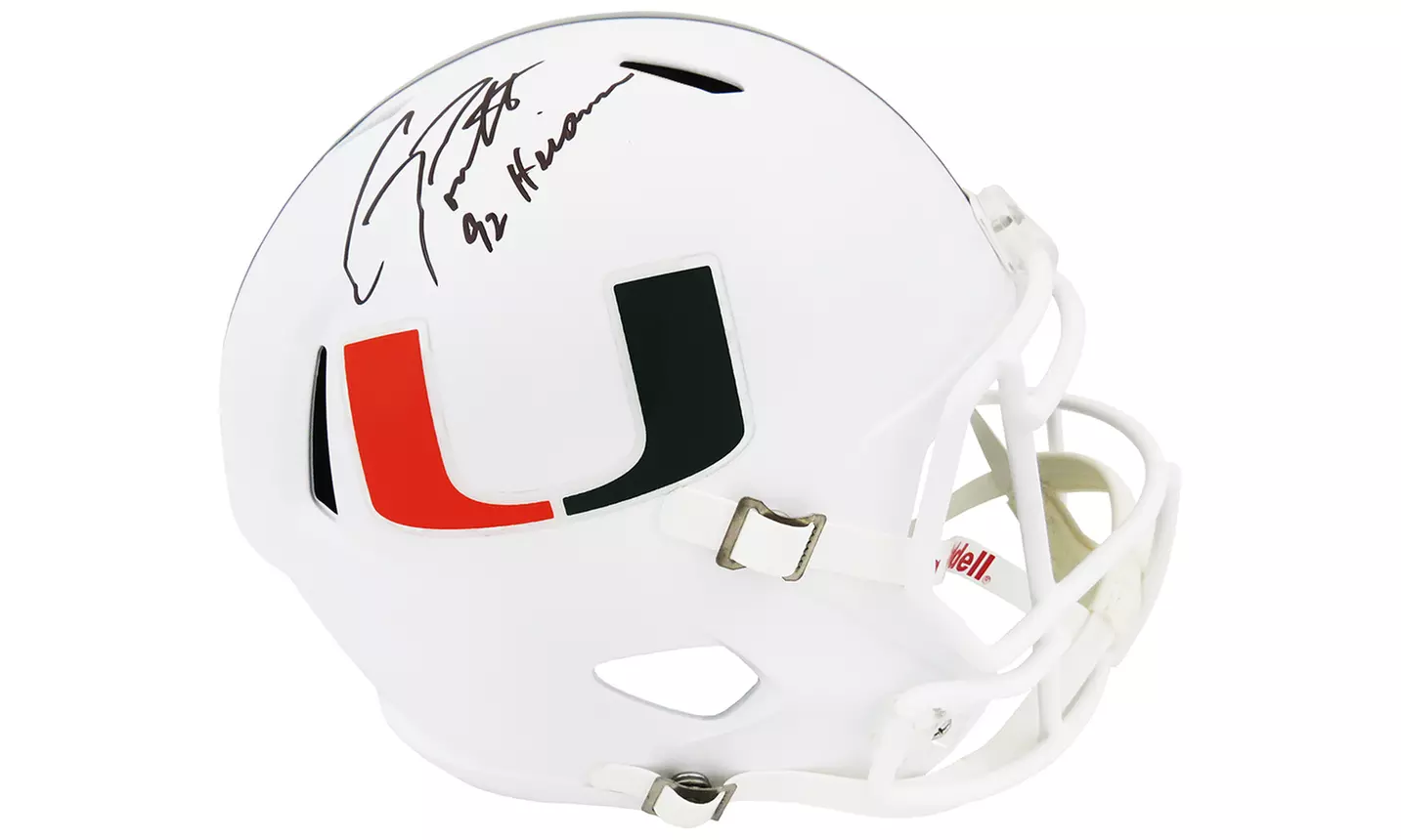 Gino Torretta Signed Miami Riddell Full Size Speed Replica Helmet w/92 Heisman - Primary Image