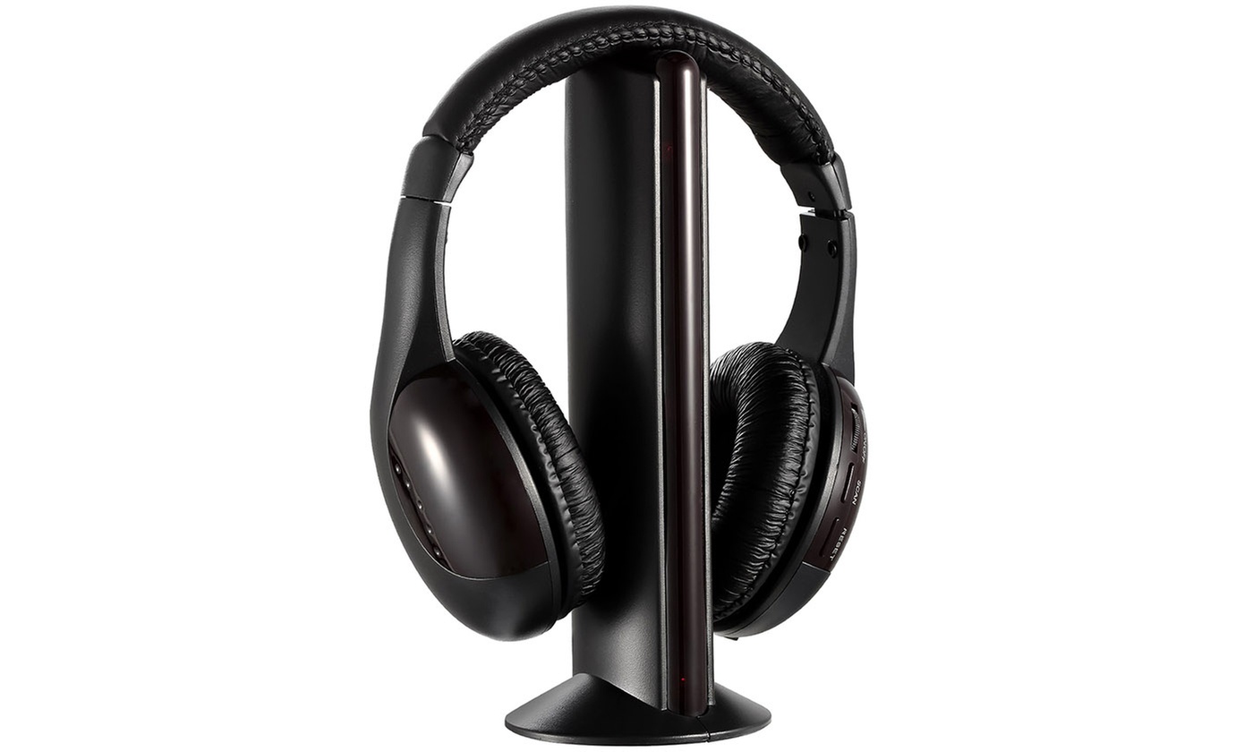 iMounTEK 5-In-1 Wireless TV Headphones w/ RF Transmitter Over-Ear Headset w/ Mic