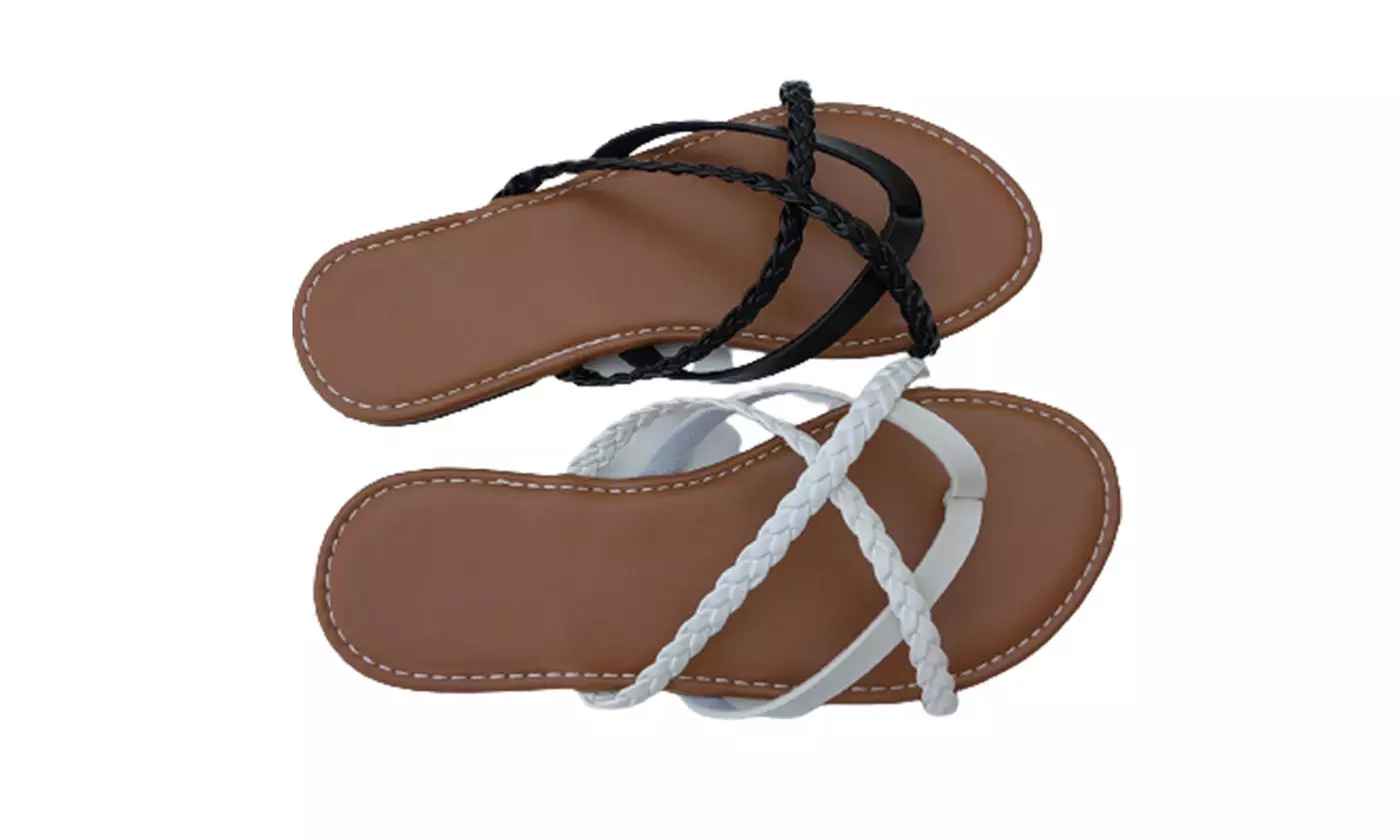 Women Fashion Slip On Flat Sandal Cross Bands Open Toe Sandals